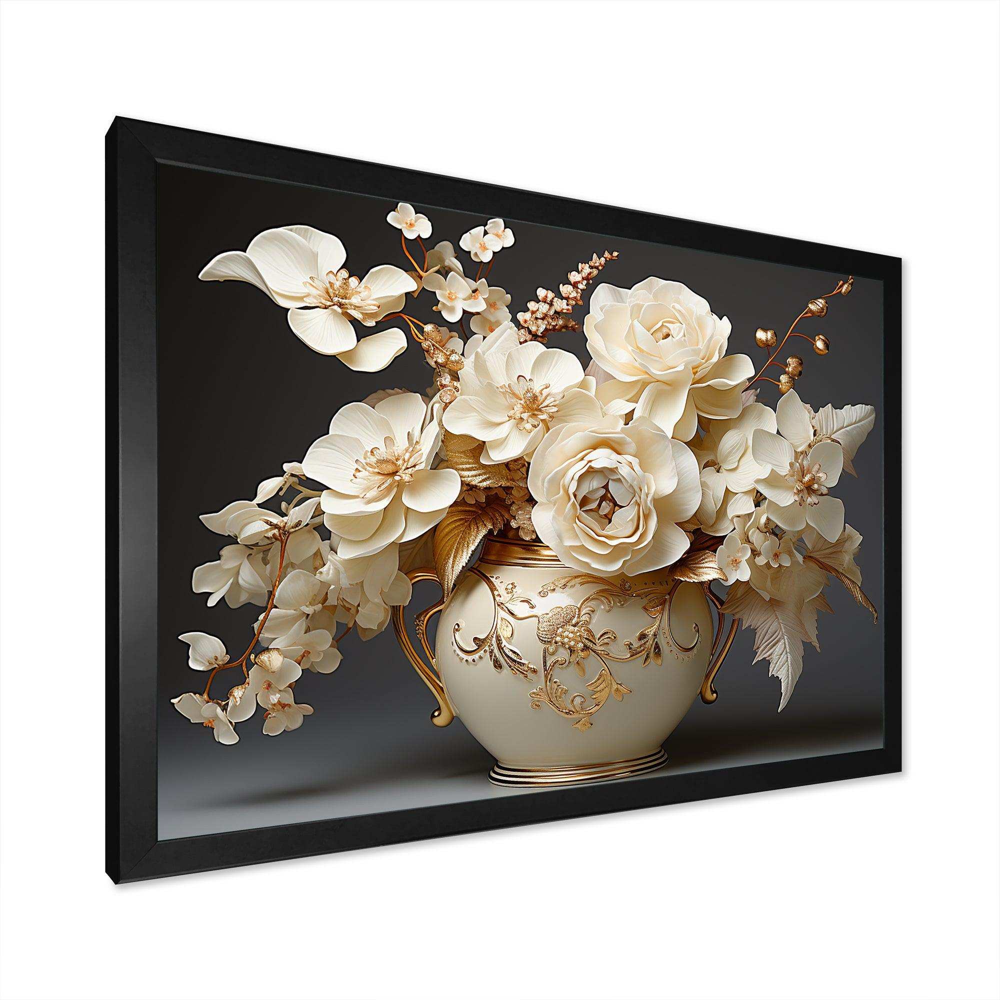 Baroque Hydrangea White And Gold VII - Floral Canvas Wall Art
