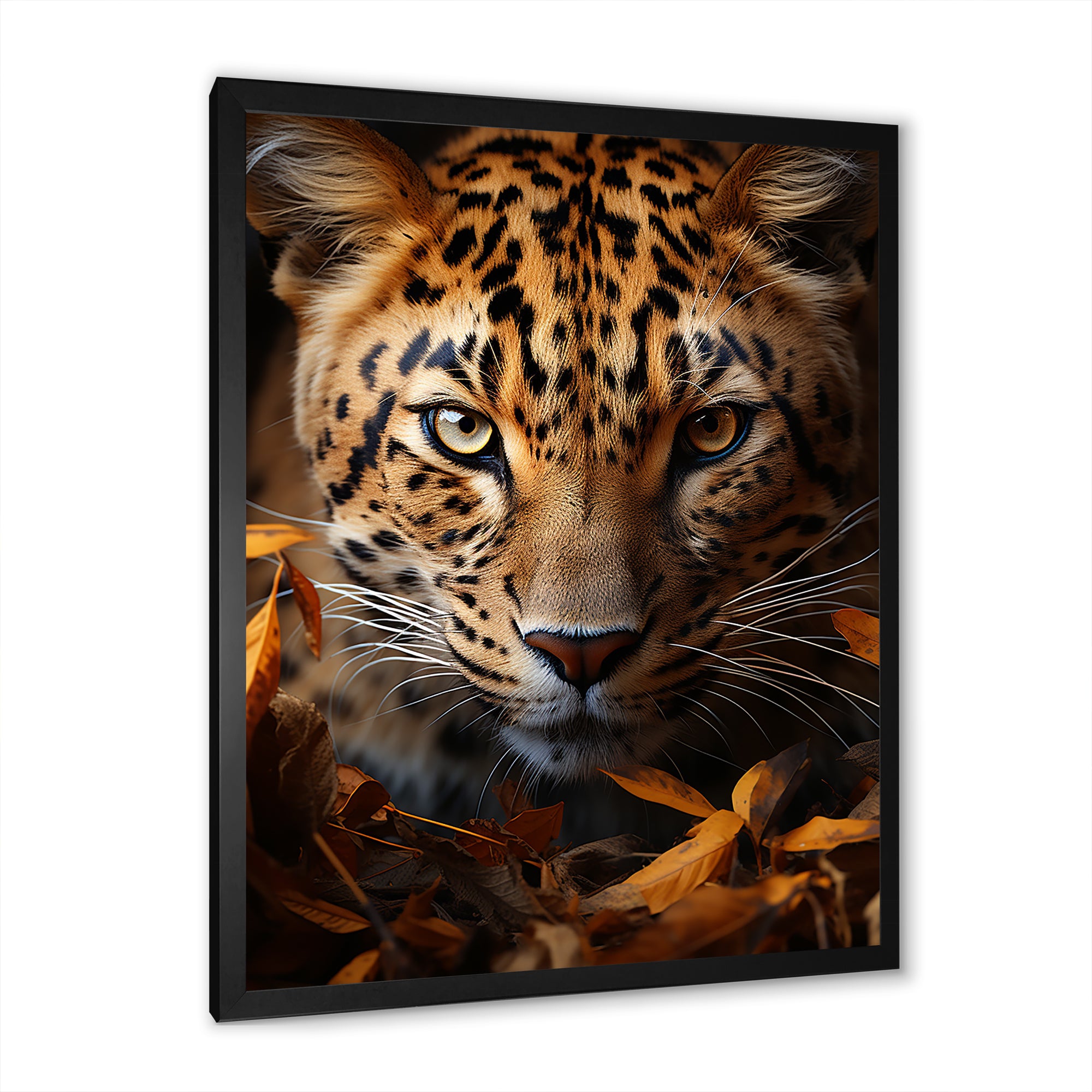 Leopard Golden Stalker Portrait Gaze - Leopard Living Room Wall Art