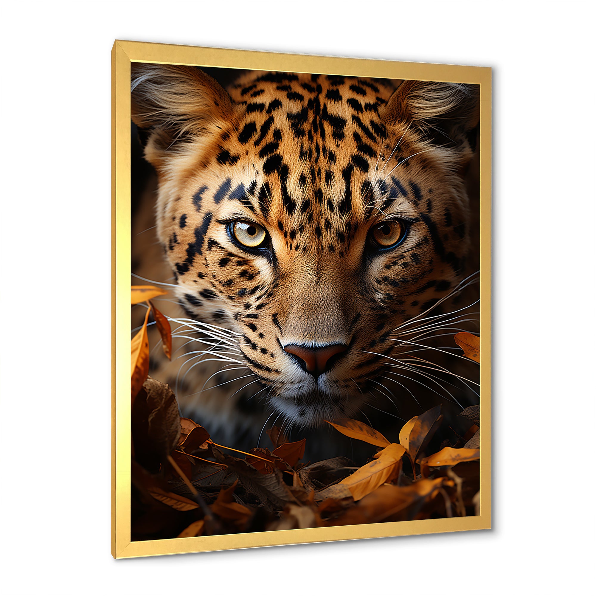 Leopard Golden Stalker Portrait Gaze - Leopard Living Room Wall Art