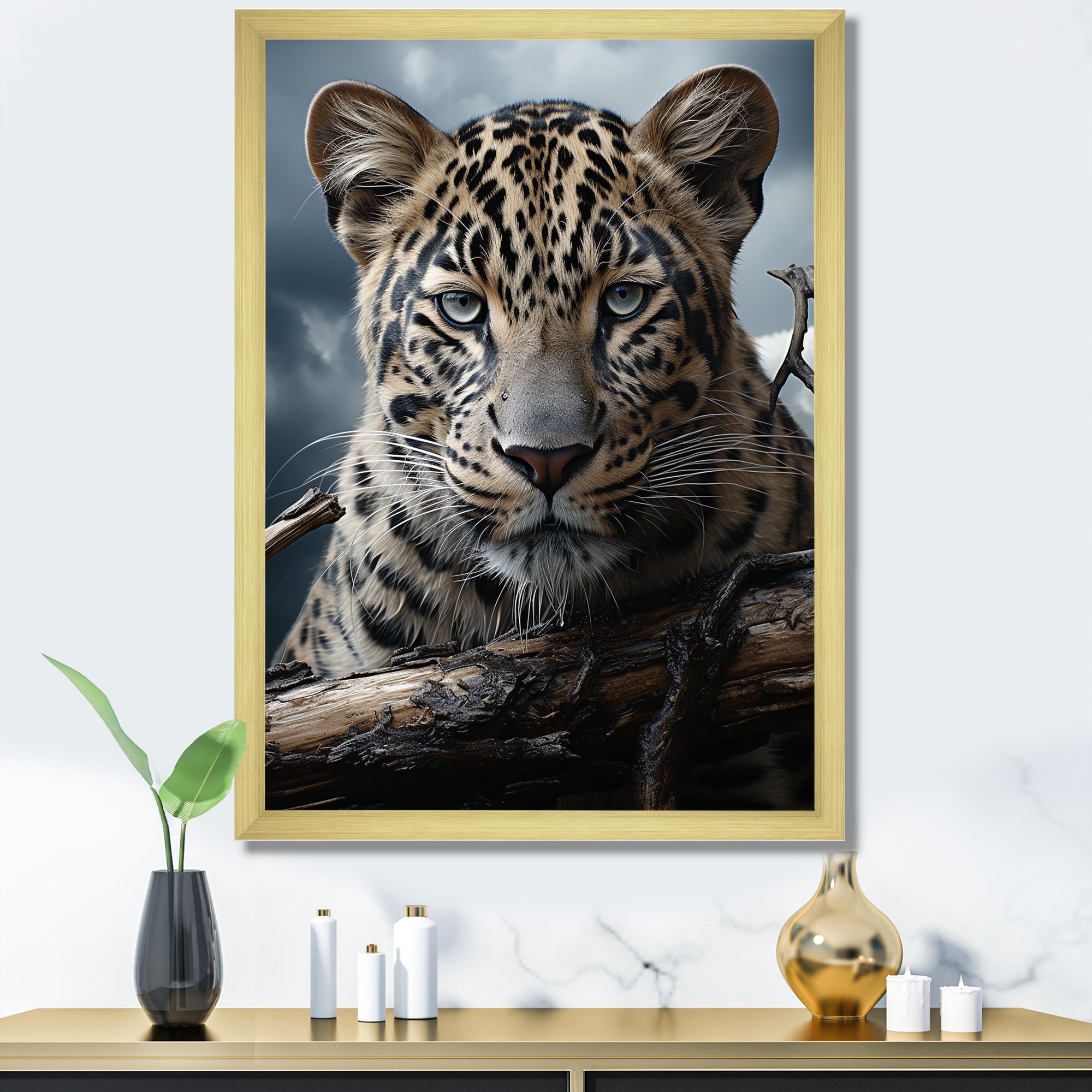 Monochrome Majesty Leopard In The Wild - Beige Leopard Wall Art