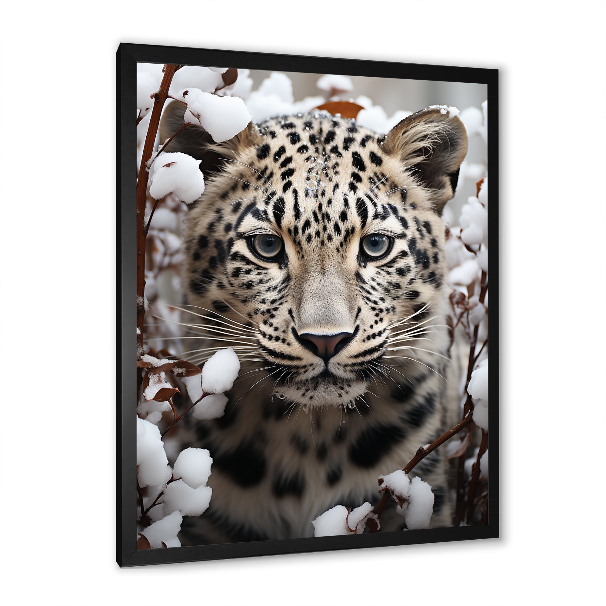 Subdued Majesty Leopard Snow Charm - Leopard Living Room Wall Art