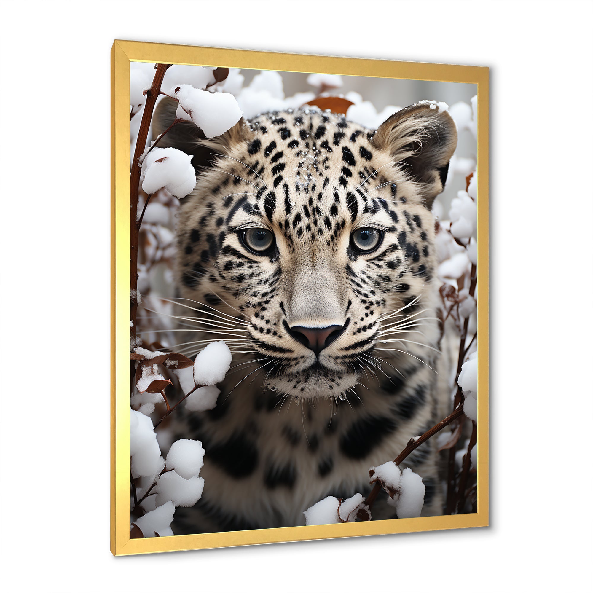 Subdued Majesty Leopard Snow Charm - Leopard Living Room Wall Art