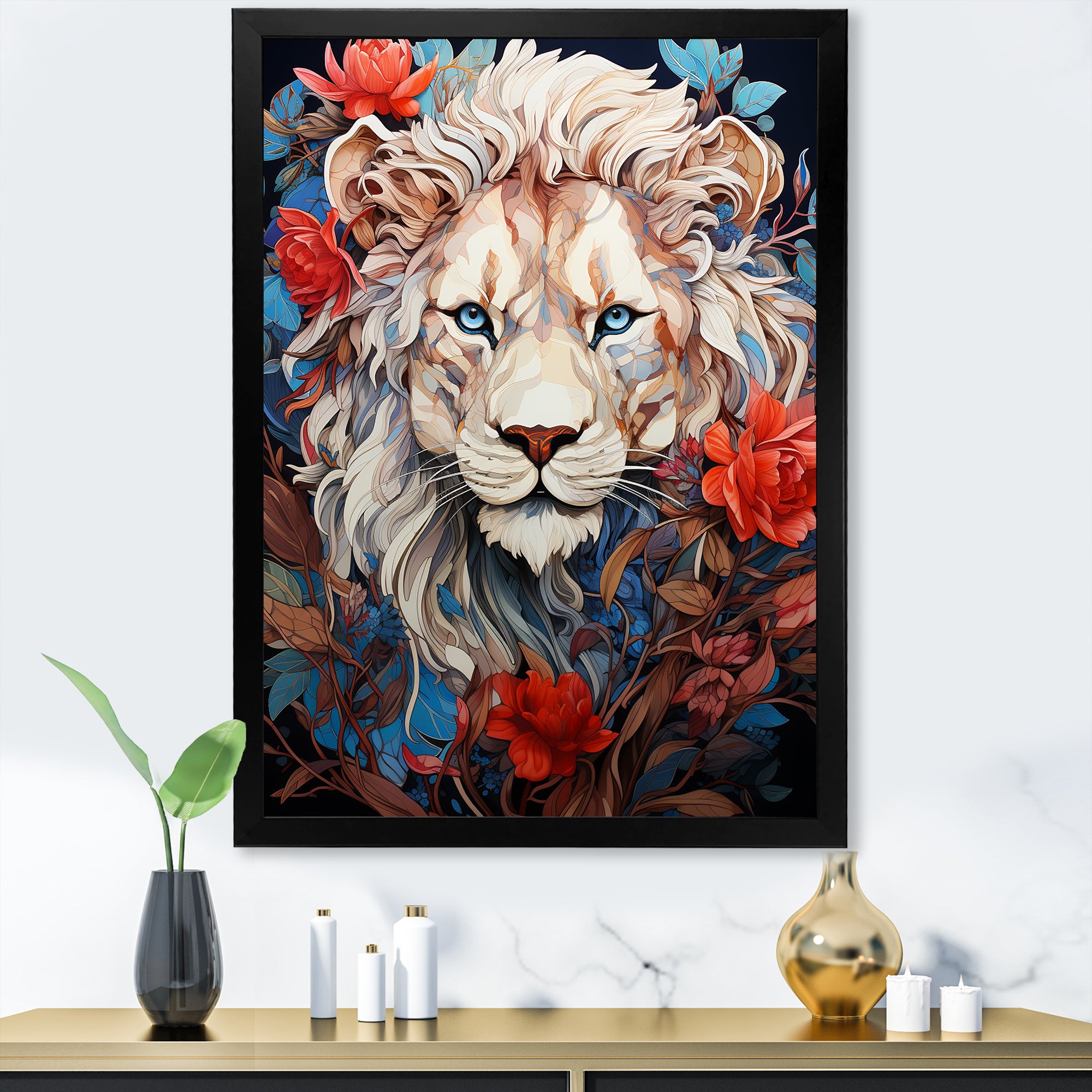 Enigmatic Lion Monarch Symbolic Realism - Lion Canvas Wall Art