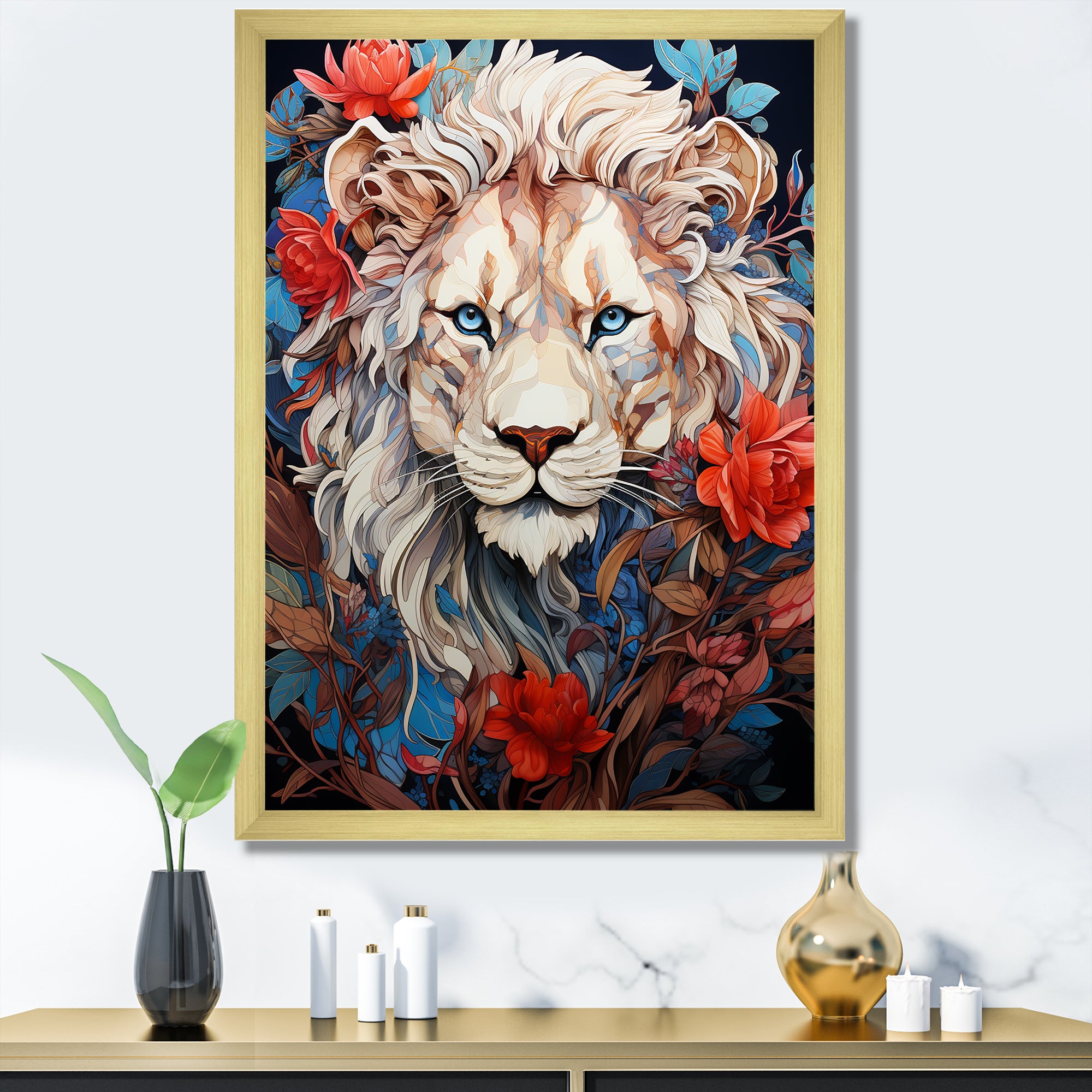 Enigmatic Lion Monarch Symbolic Realism - Lion Canvas Wall Art