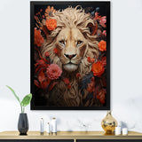 Fierce Guardian Blooming Lion - Lion Framed Canvas Art