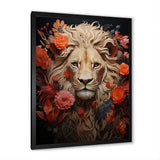Fierce Guardian Blooming Lion - Lion Framed Canvas Art