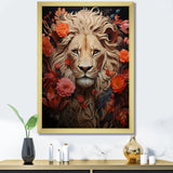 Fierce Guardian Blooming Lion - Lion Framed Canvas Art