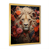 Fierce Guardian Blooming Lion - Lion Framed Canvas Art