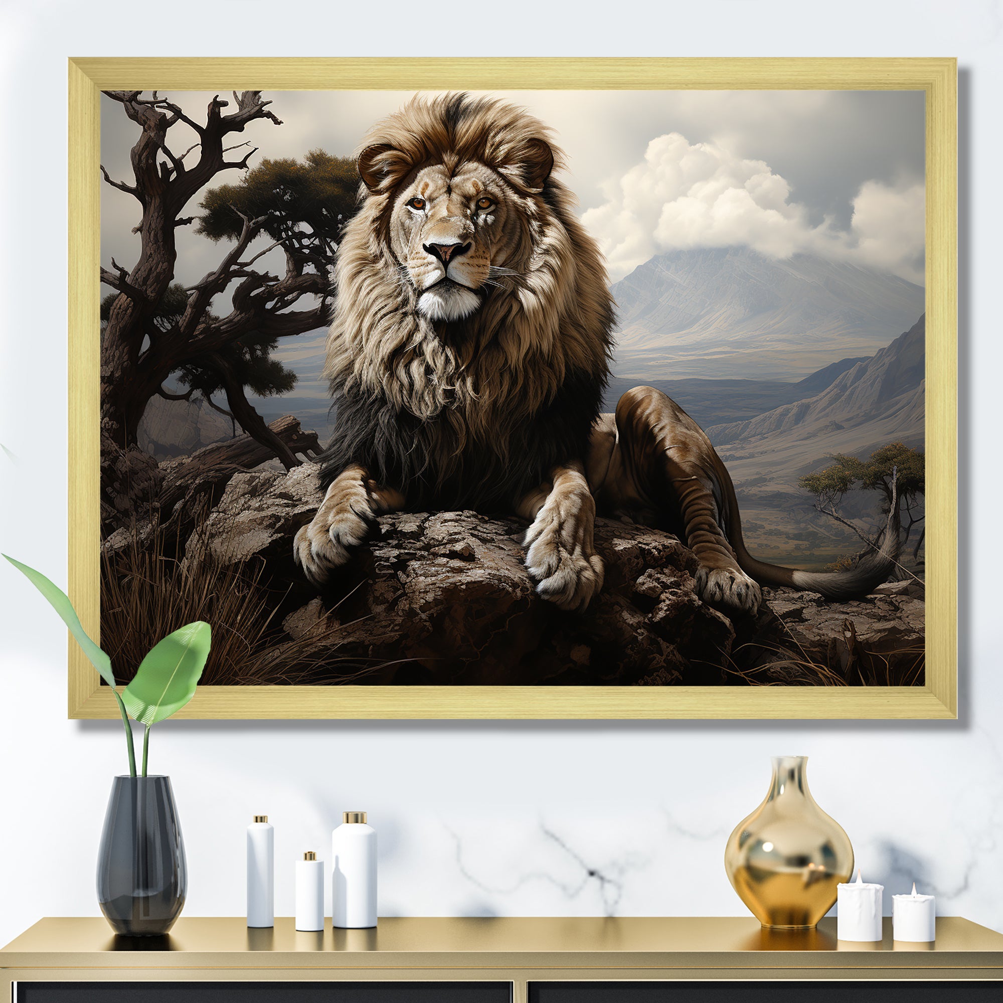 Golden Lions Vigilance Grace - Lion Canvas Wall Art