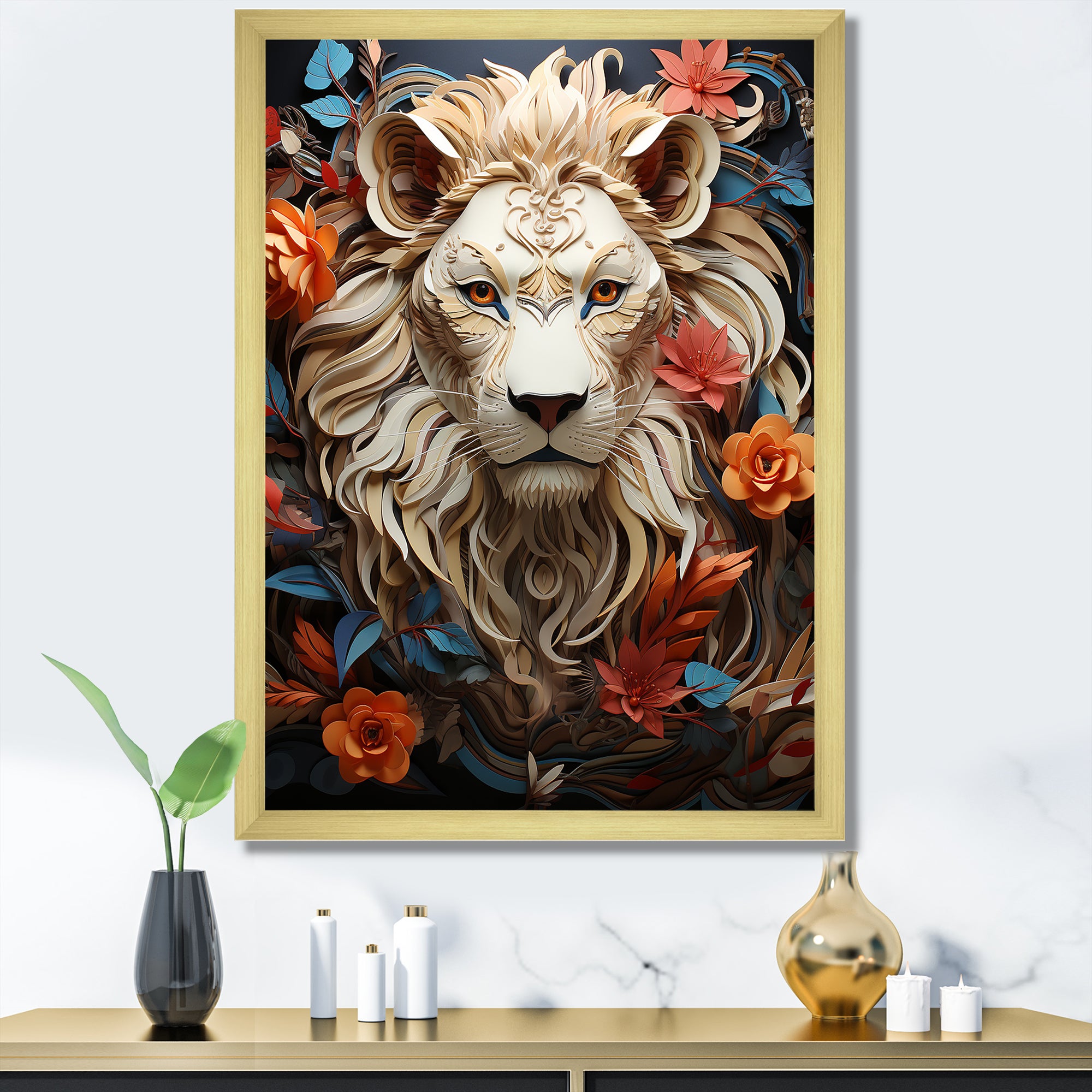 Lions Realm Dominant Blooming Presence - Lion Wall Art Prints