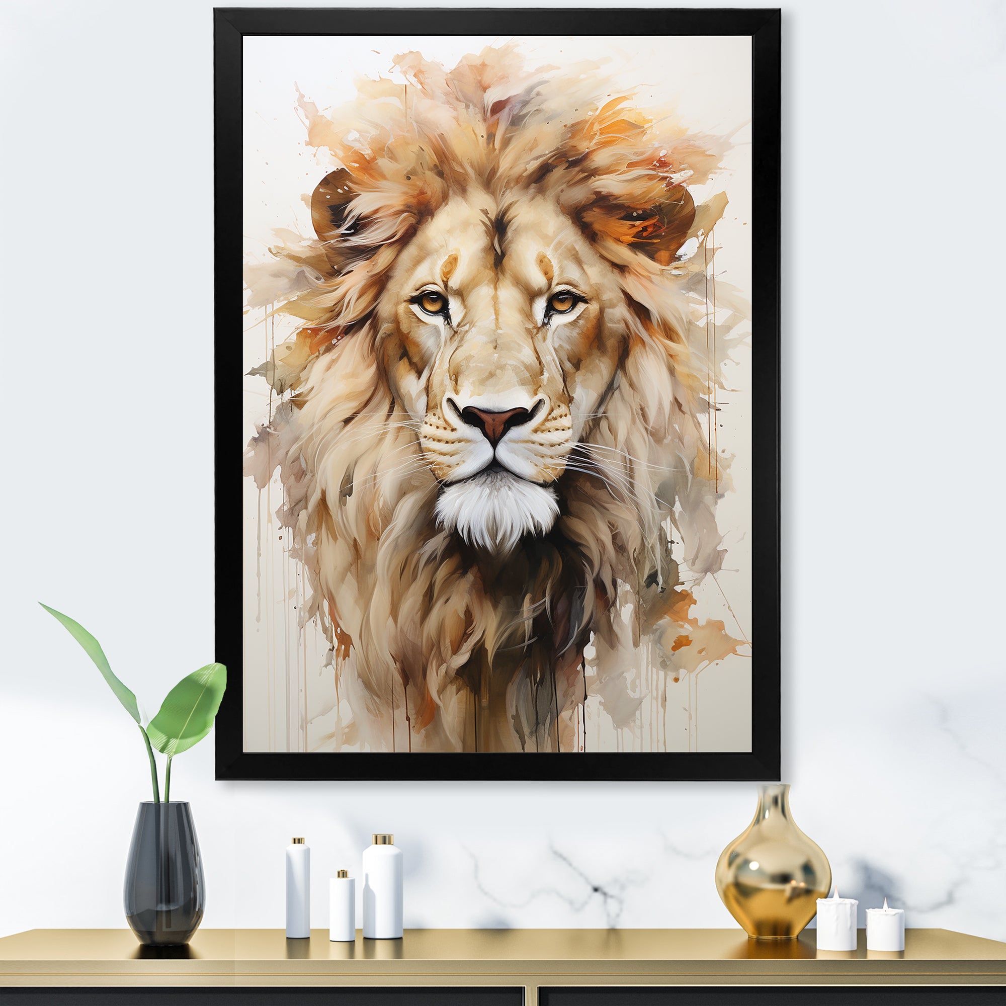 Powerful Lion S Stare Portrait - Beige Lion Wall Art