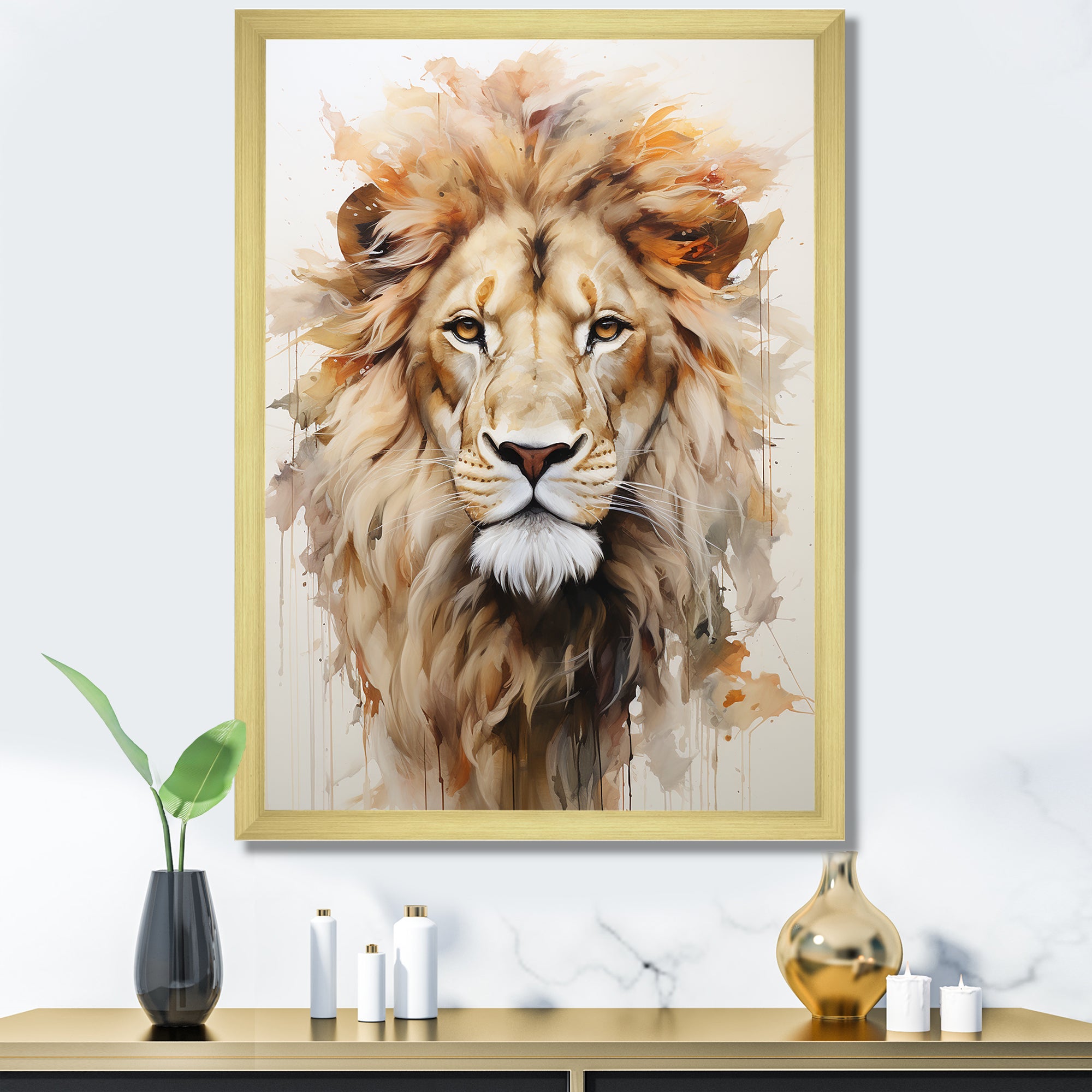 Powerful Lion S Stare Portrait - Beige Lion Wall Art