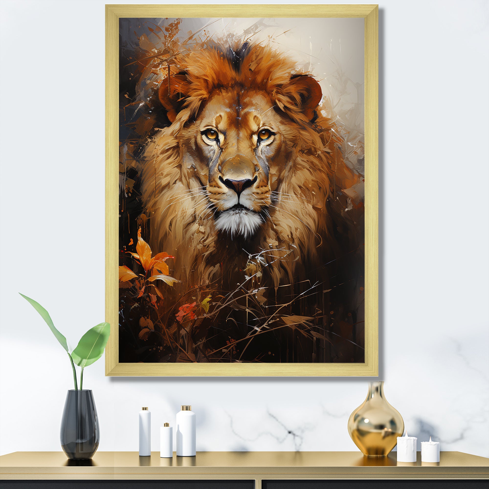 Mighty Monarchs Lion Portrait - Lion Living Room Wall Art