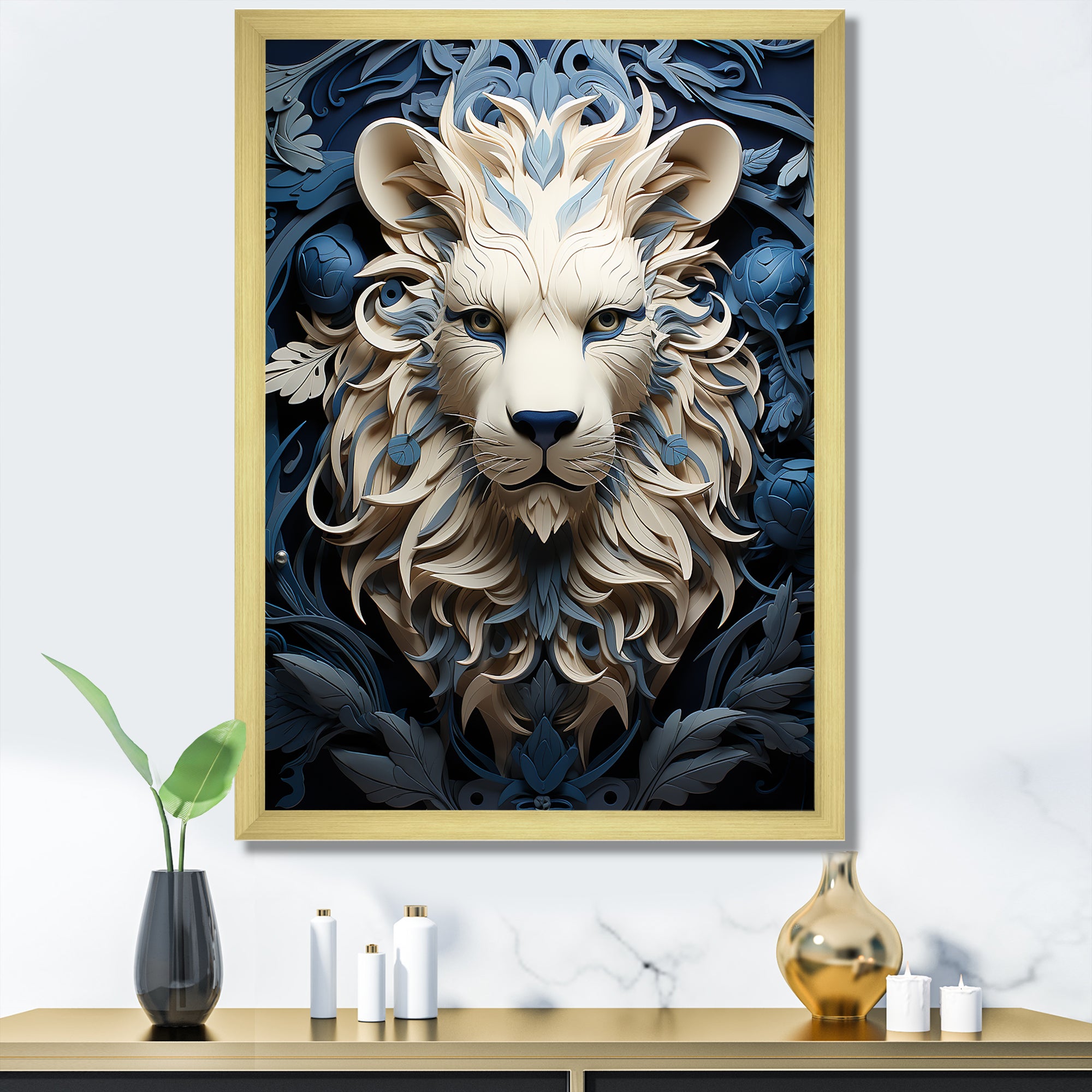 Lions Monochrome Guardian - Lion Canvas Wall Art