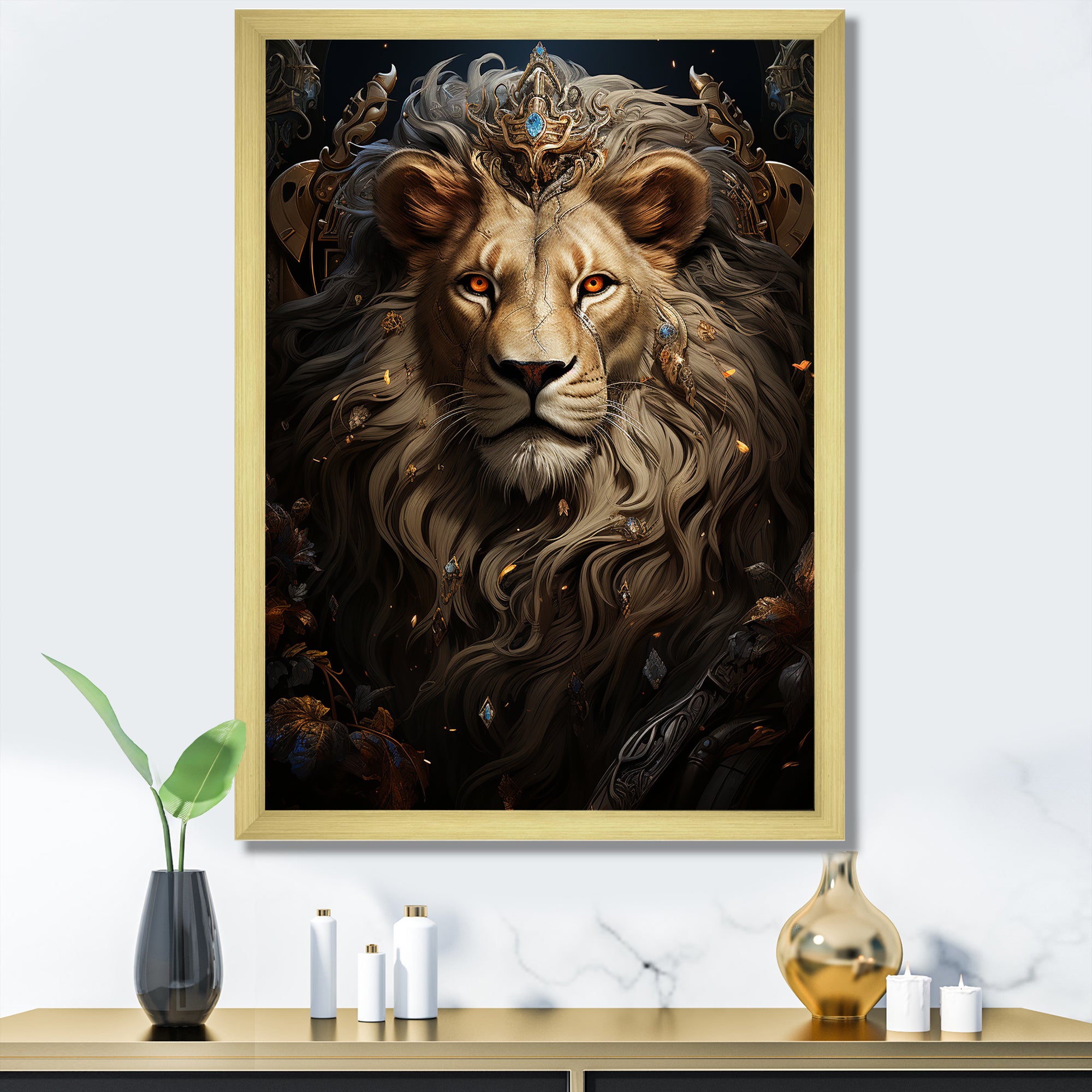 Regal Elegant Ruler Lion - Lion Large Canvas Wall Art