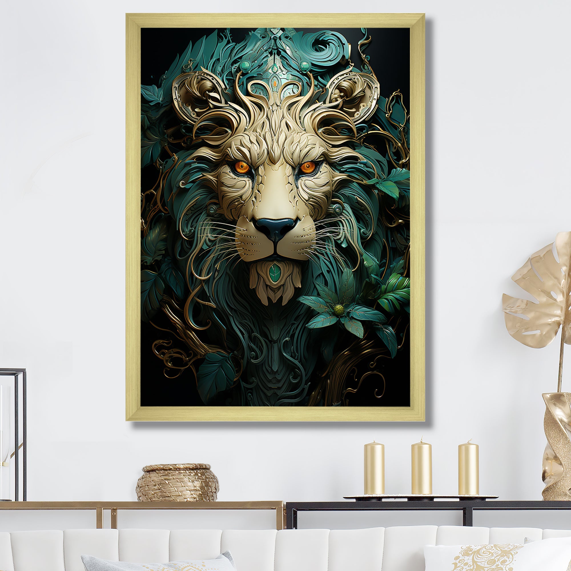 Lion Verdant Guardian - Lion Large Canvas Wall Art