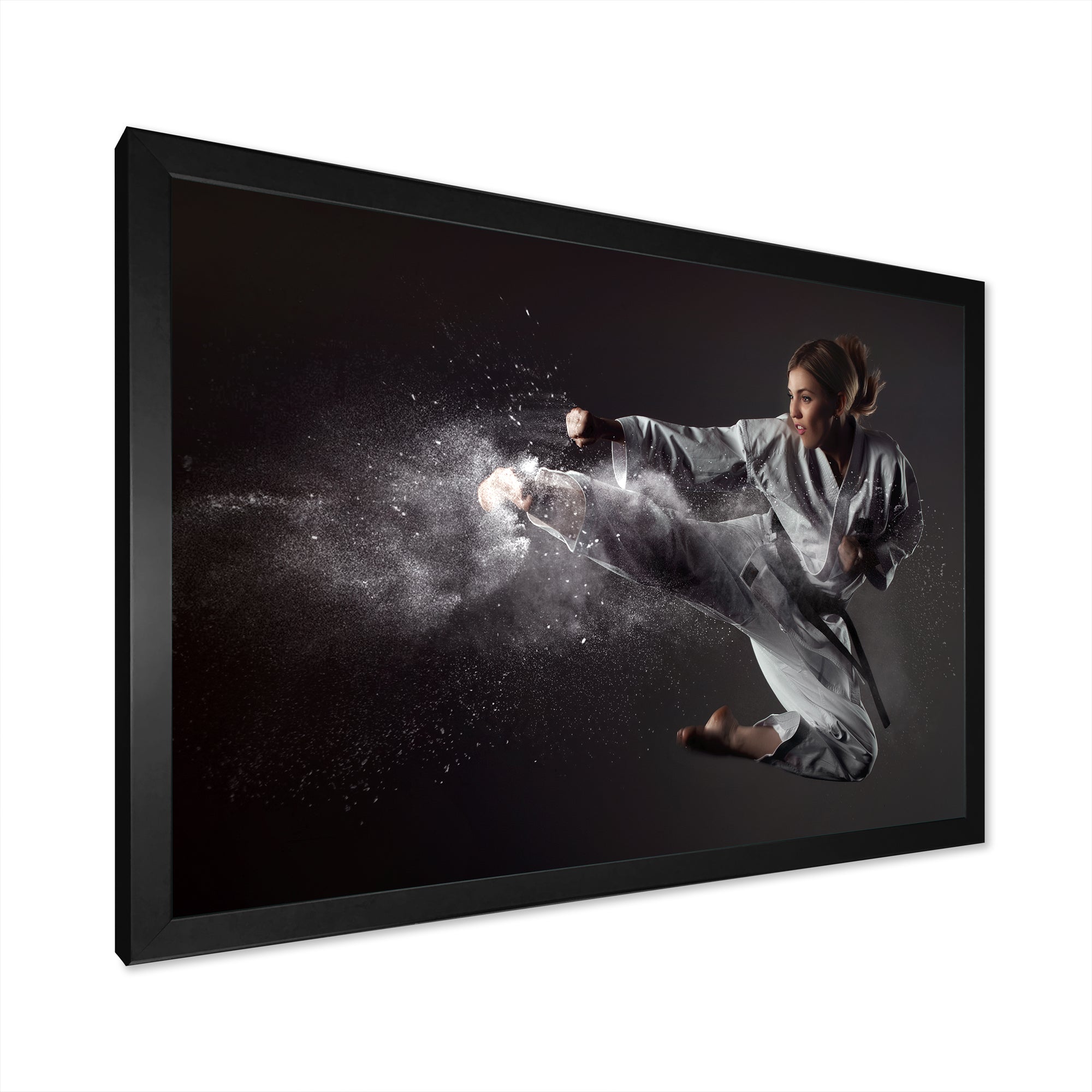 Karate Girl Mid Air Kick - Martial Arts Canvas Wall Art