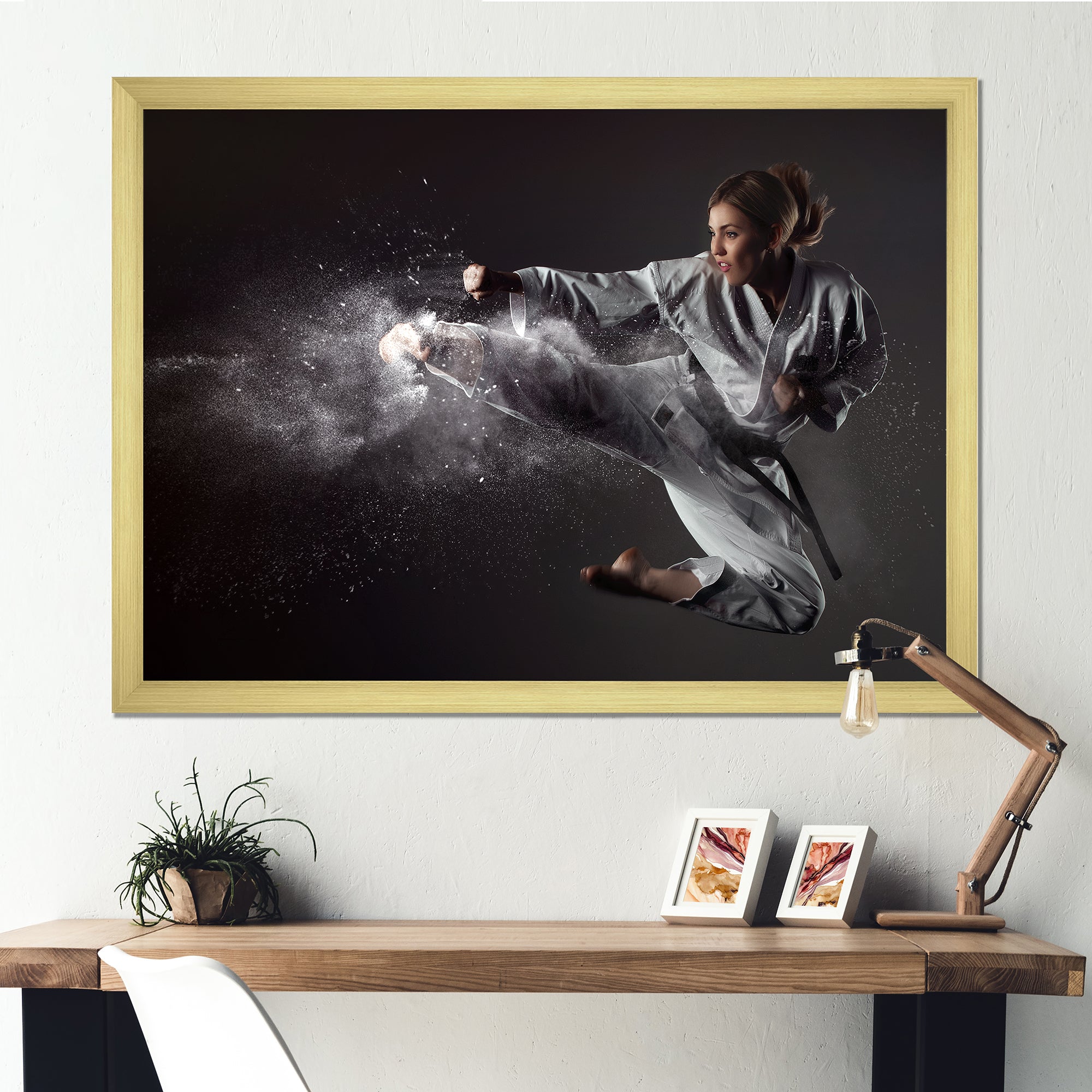 Karate Girl Mid Air Kick - Martial Arts Canvas Wall Art