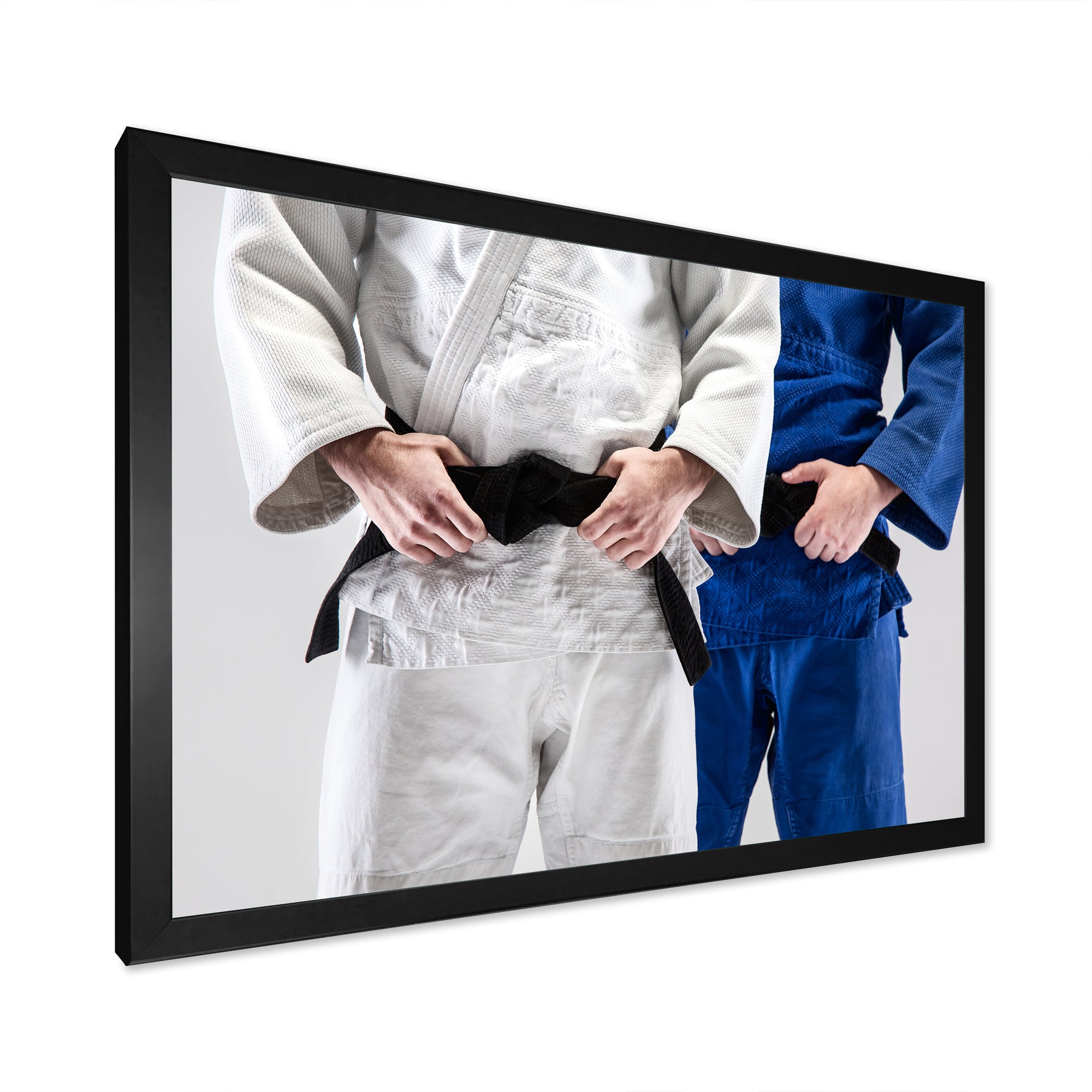 Fighting Judokas Fight Pose Black Belts. - Martial Arts Canvas Wall Art