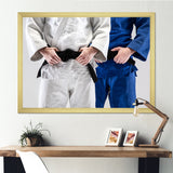 Fighting Judokas Fight Pose Black Belts. - Martial Arts Canvas Wall Art