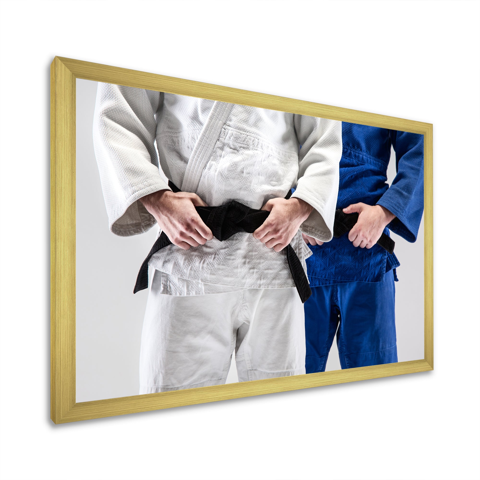 Fighting Judokas Fight Pose Black Belts. - Martial Arts Canvas Wall Art