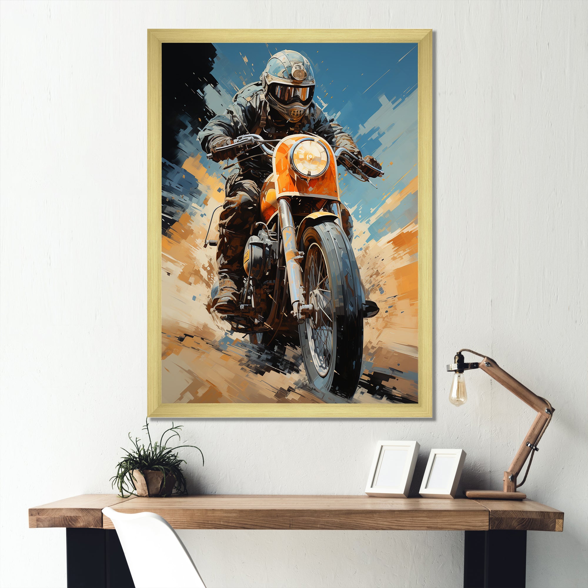 Orange And Blue Dirty Bike - Motorcycle Canvas Wall Art