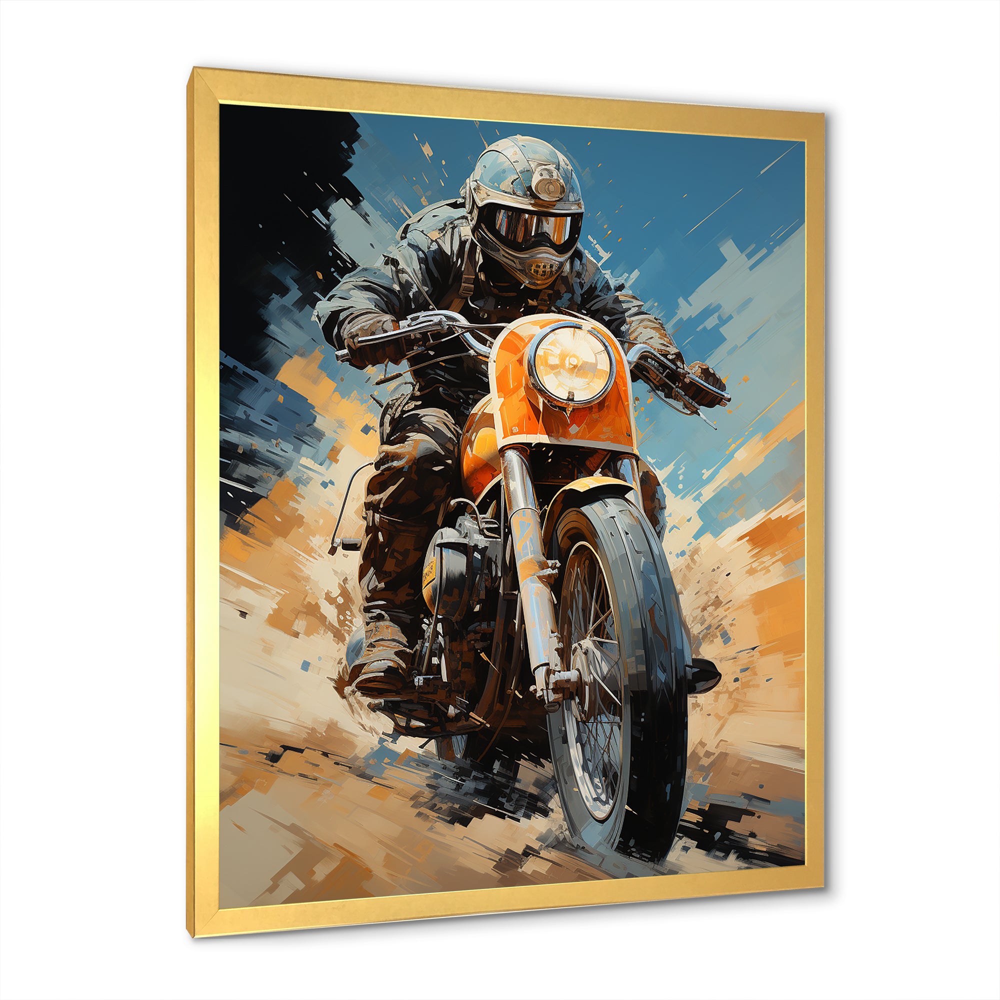 Orange And Blue Dirty Bike - Motorcycle Canvas Wall Art
