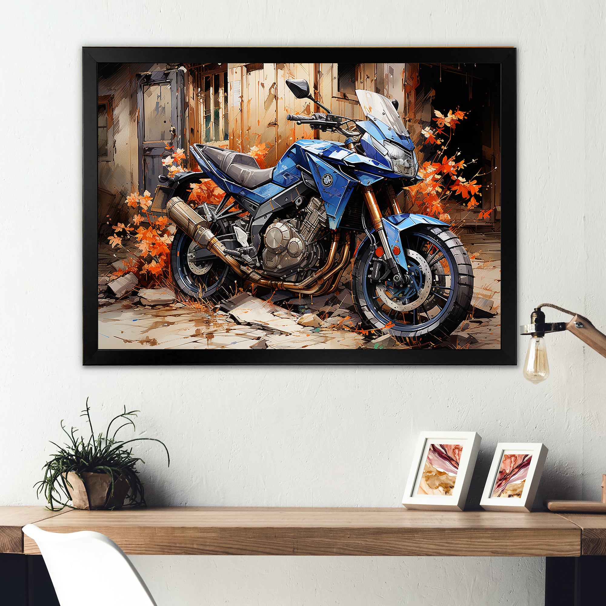 Blue Dirty Bike Urban Speed - Motorcycle Canvas Wall Art