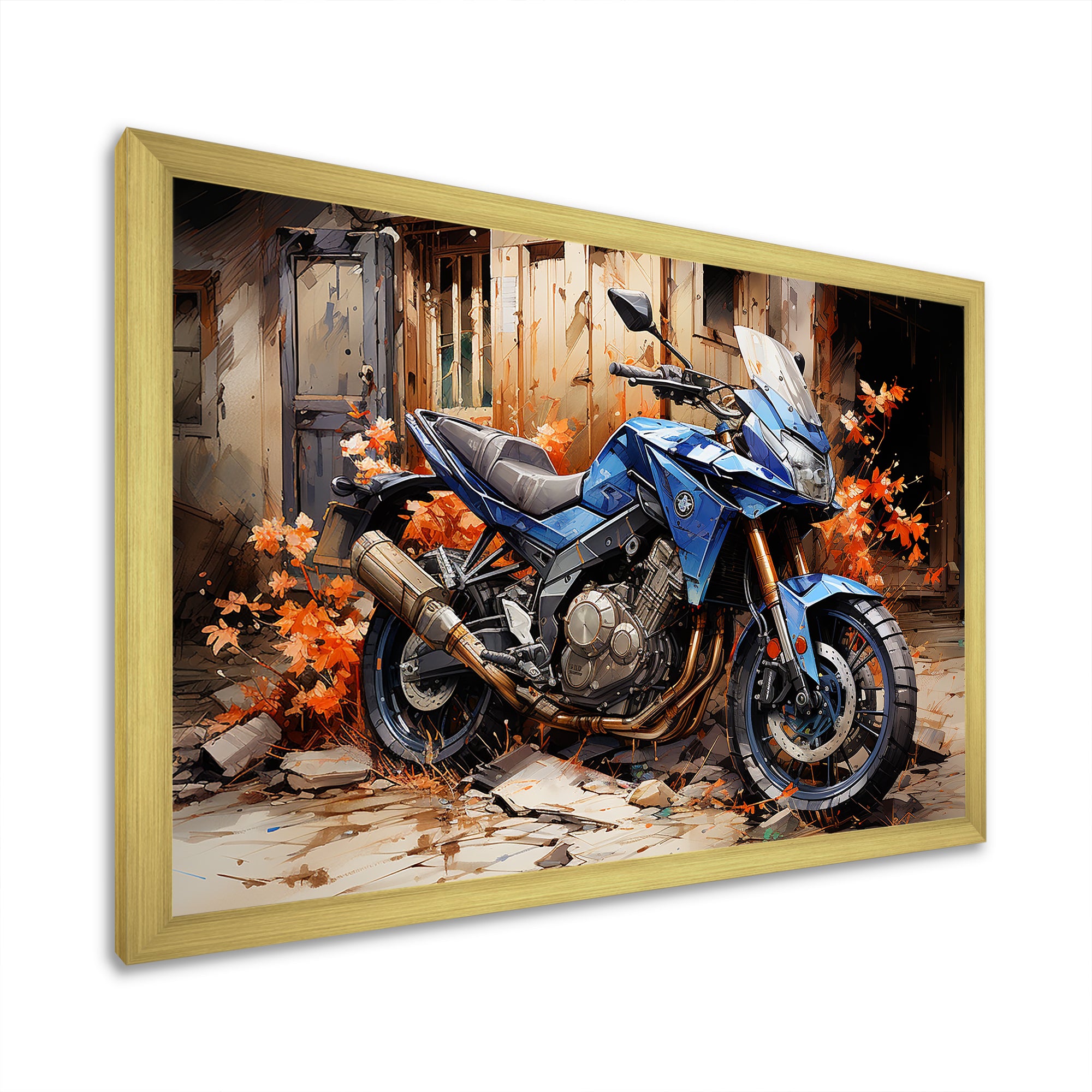 Blue Dirty Bike Urban Speed - Motorcycle Canvas Wall Art