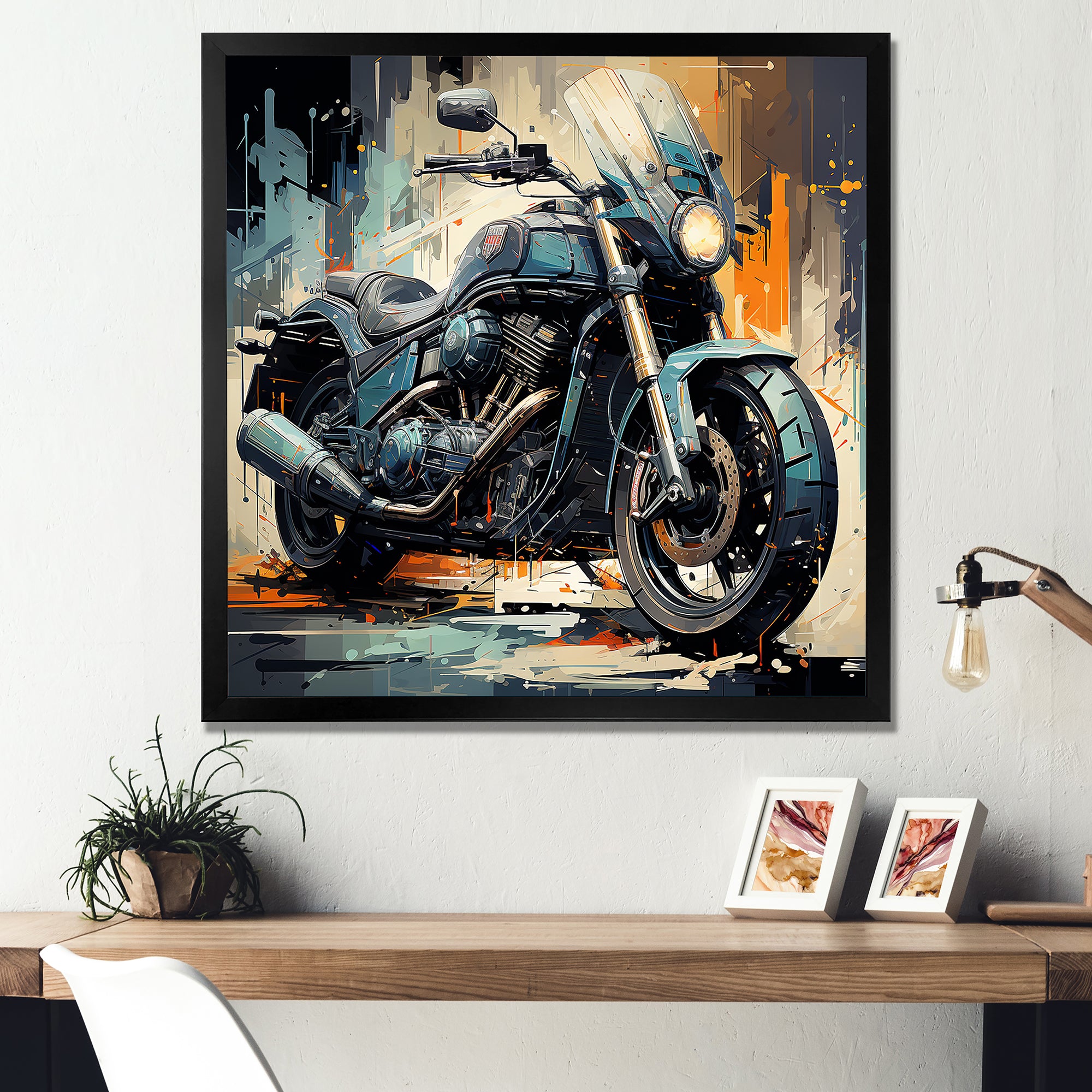 Blue Chopper Bike Matrix - Motorcycle Canvas Wall Art
