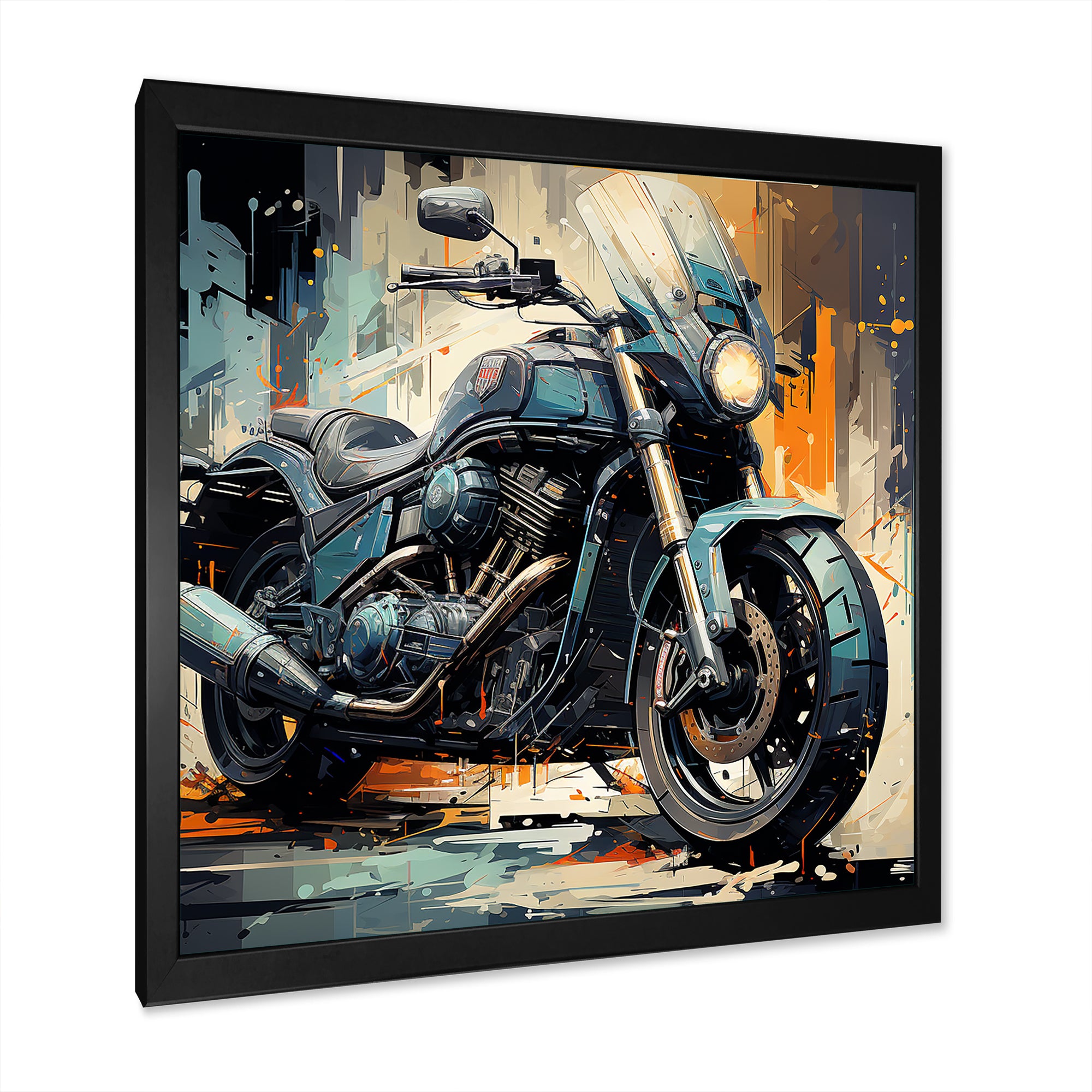 Blue Chopper Bike Matrix - Motorcycle Canvas Wall Art