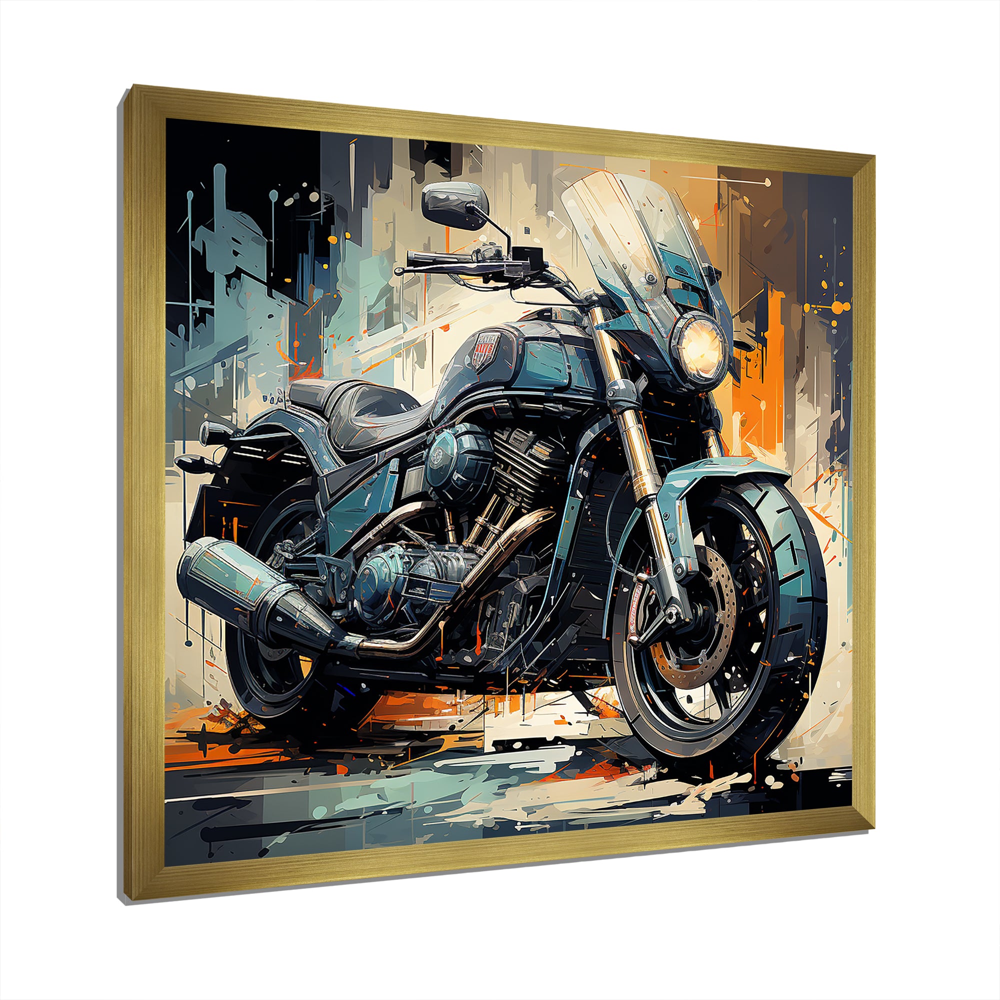 Blue Chopper Bike Matrix - Motorcycle Canvas Wall Art