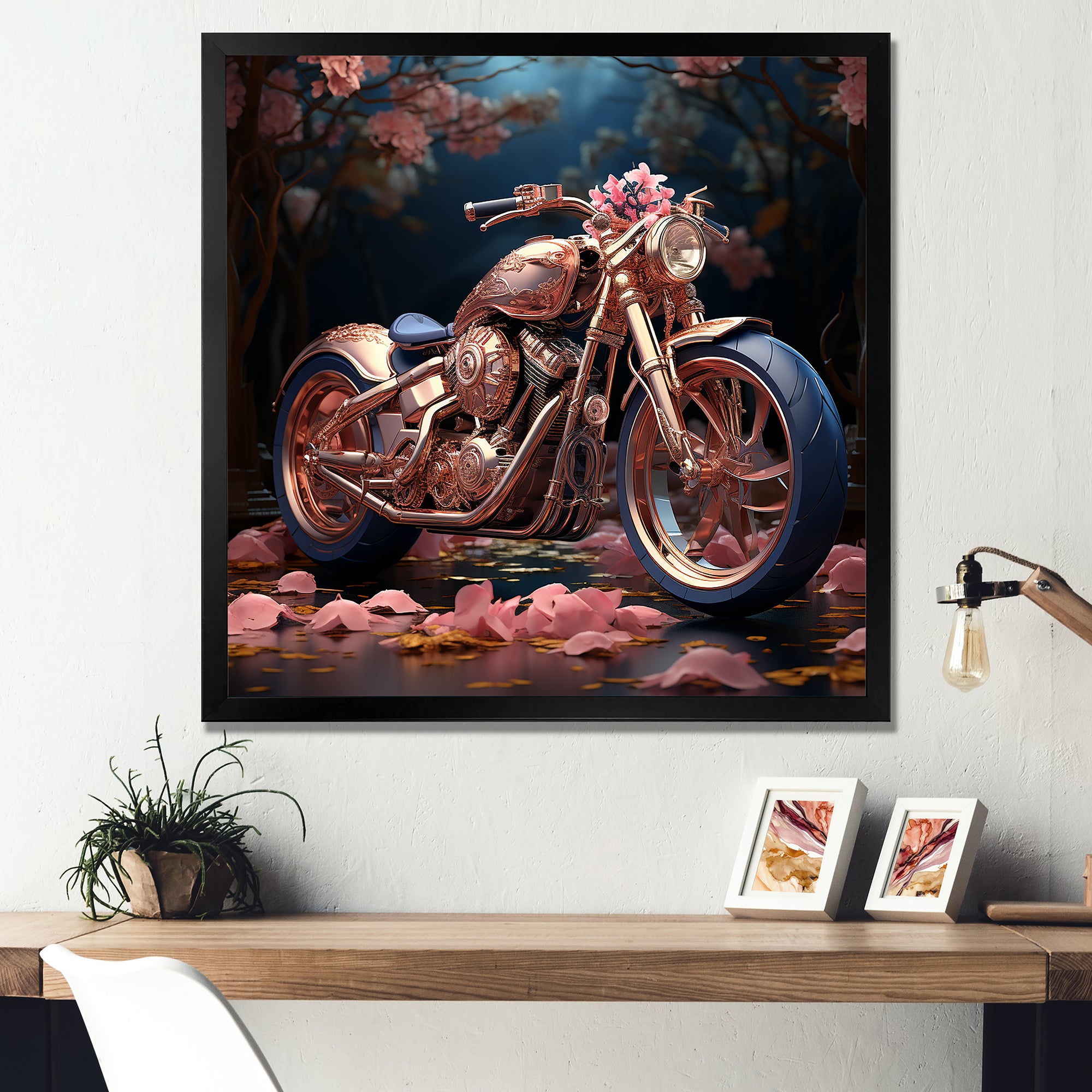 Rustic Pink Chopper Bike - Motorcycle Canvas Wall Art