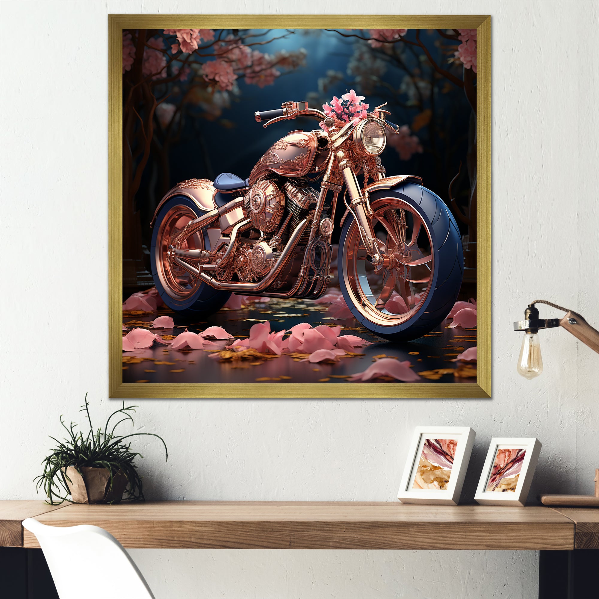 Rustic Pink Chopper Bike - Motorcycle Canvas Wall Art