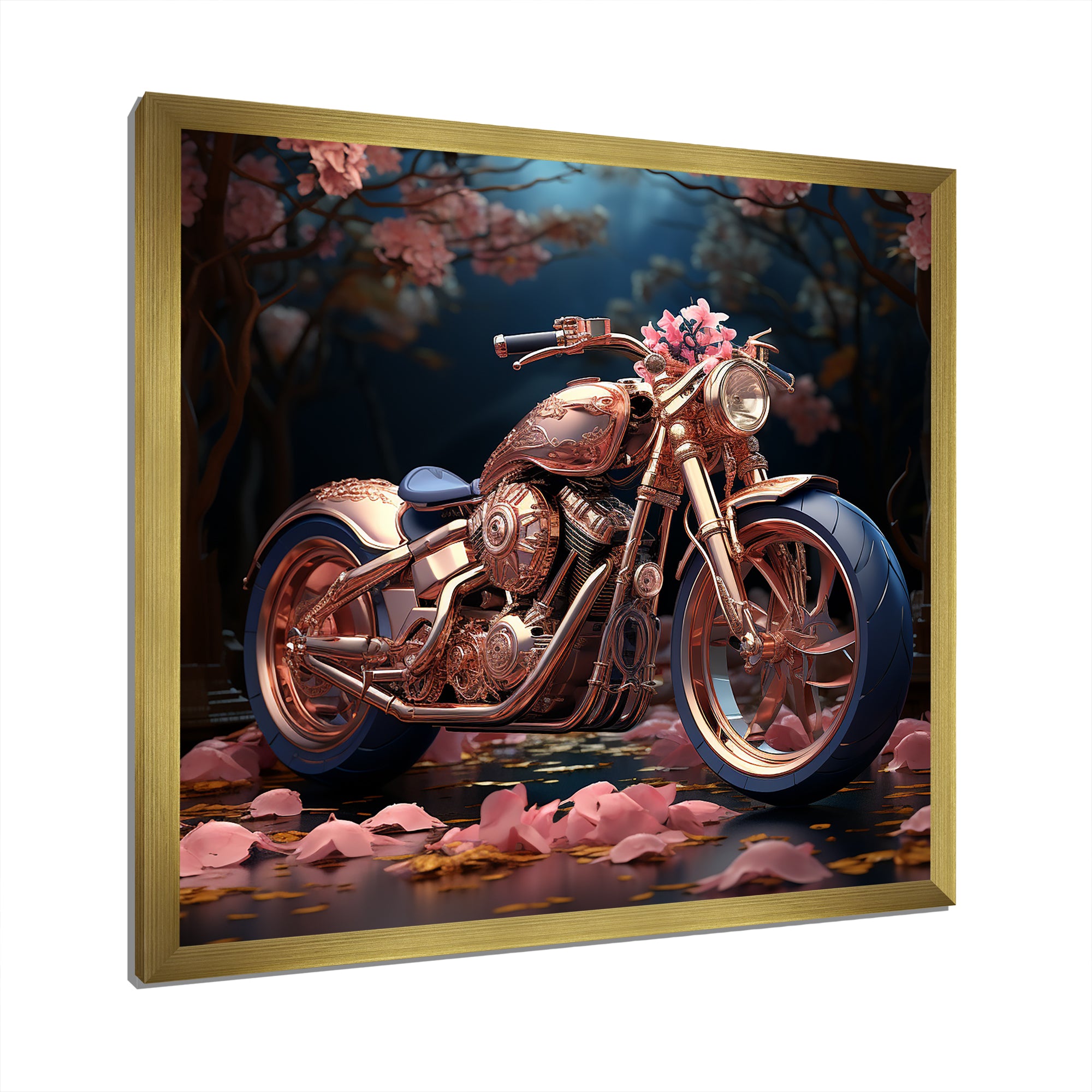 Rustic Pink Chopper Bike - Motorcycle Canvas Wall Art