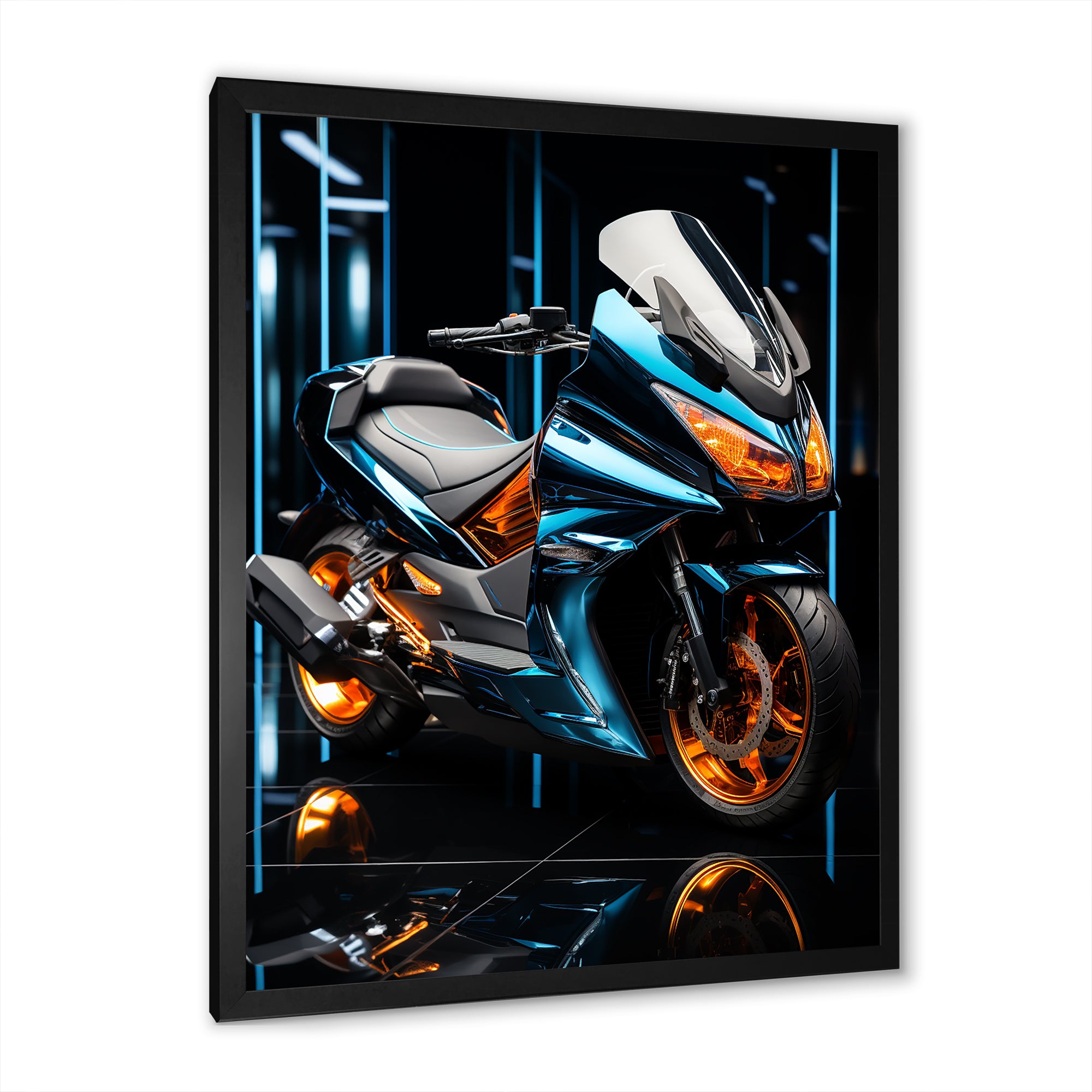 Electric Blue Ride Scooter - Motorcycle Canvas Wall Art