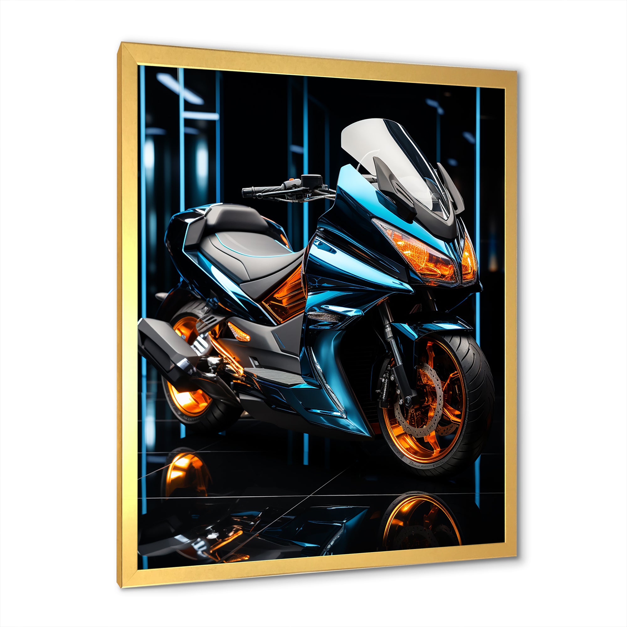 Electric Blue Ride Scooter - Motorcycle Canvas Wall Art