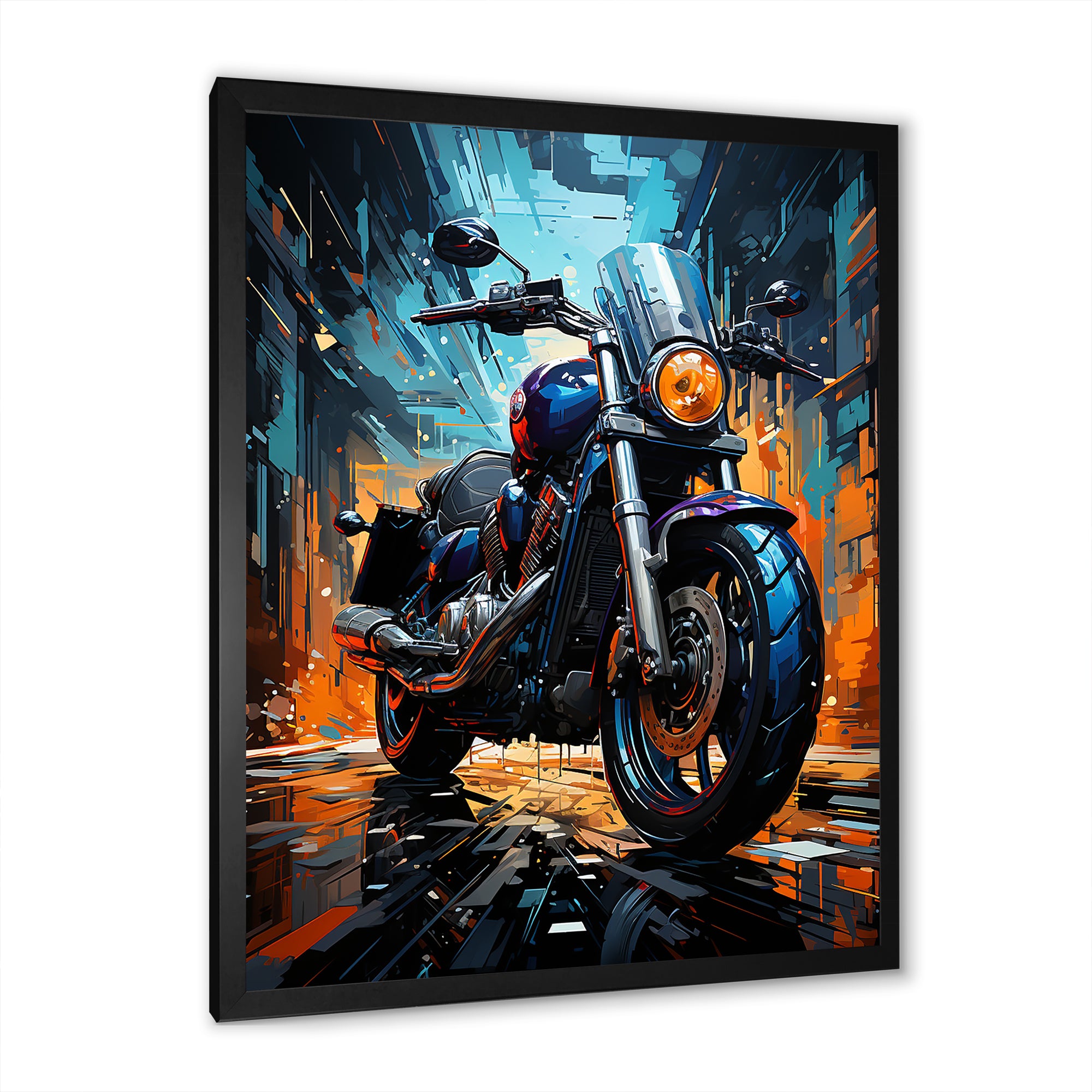 Motorcycle Electric Blue Ride - Motorcycle Canvas Wall Art