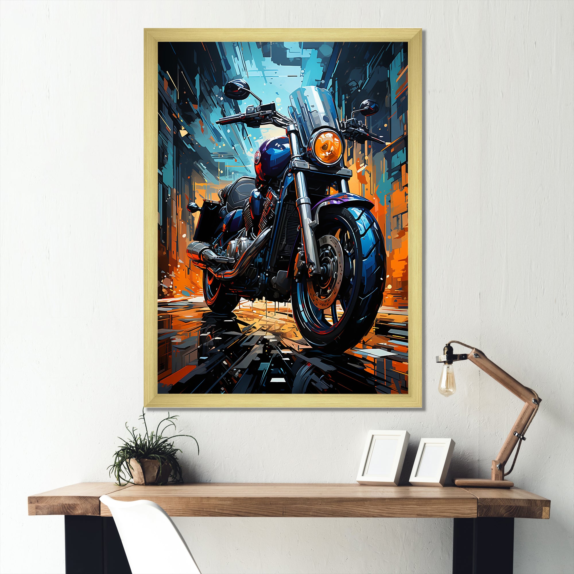 Motorcycle Electric Blue Ride - Motorcycle Canvas Wall Art