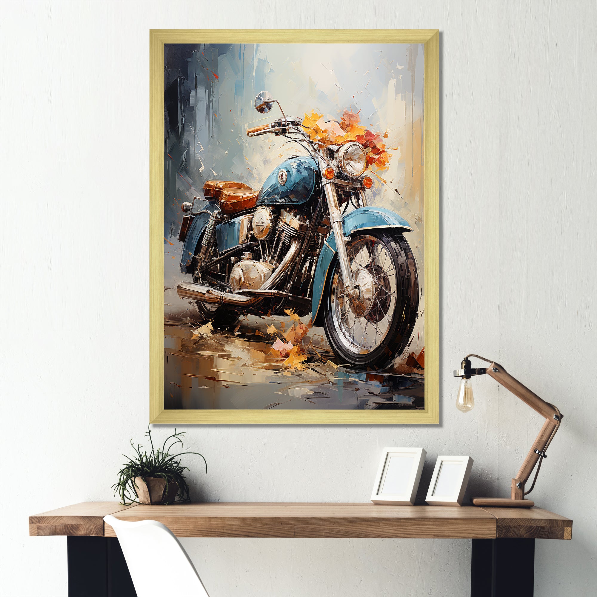 Impressionist Bike Ride - Motorcycle Canvas Wall Art