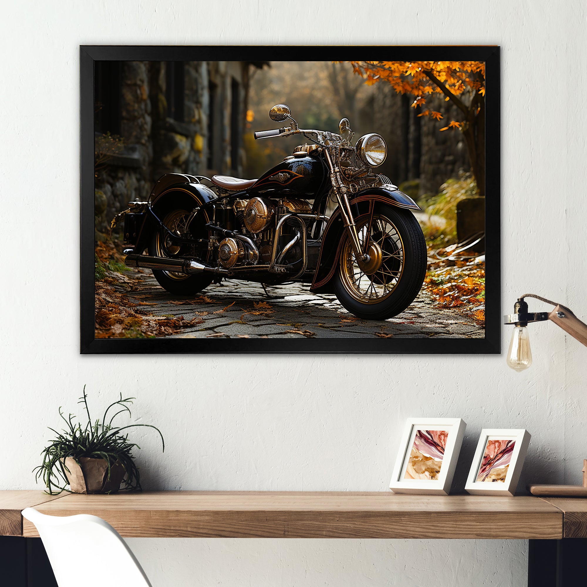 Motorcycle Charm In Winter - Motorcycle Canvas Wall Art