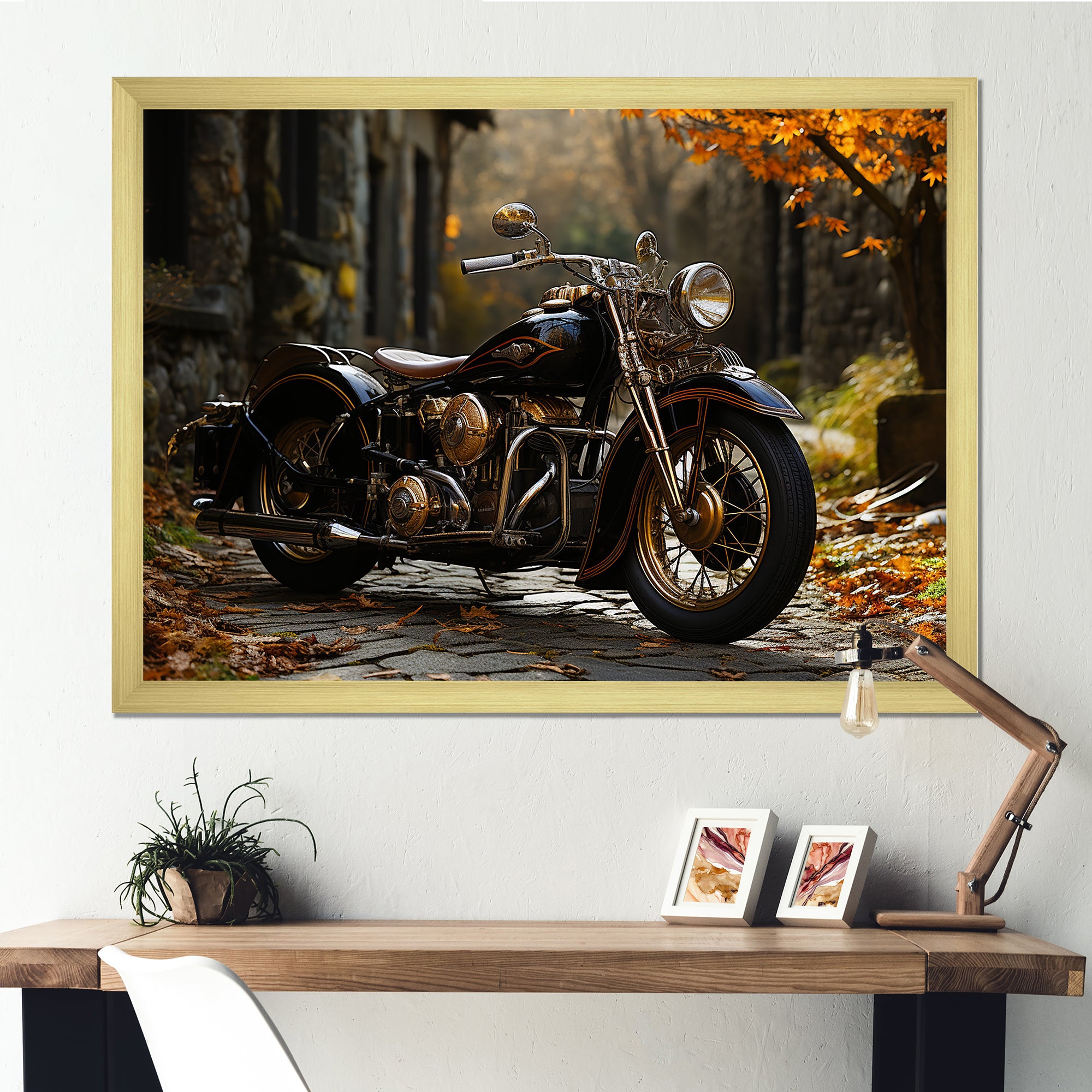 Motorcycle Charm In Winter - Motorcycle Canvas Wall Art