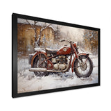 Red Rustic Bike In Winter - Motorcycle Canvas Wall Art