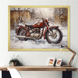 Red Rustic Bike In Winter - Motorcycle Canvas Wall Art