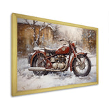 Red Rustic Bike In Winter - Motorcycle Canvas Wall Art