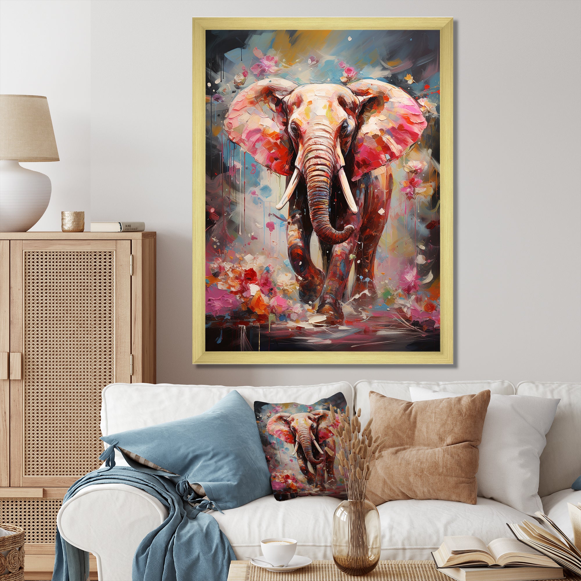Pink Elephant Stampede - Elephant Home Decor Art