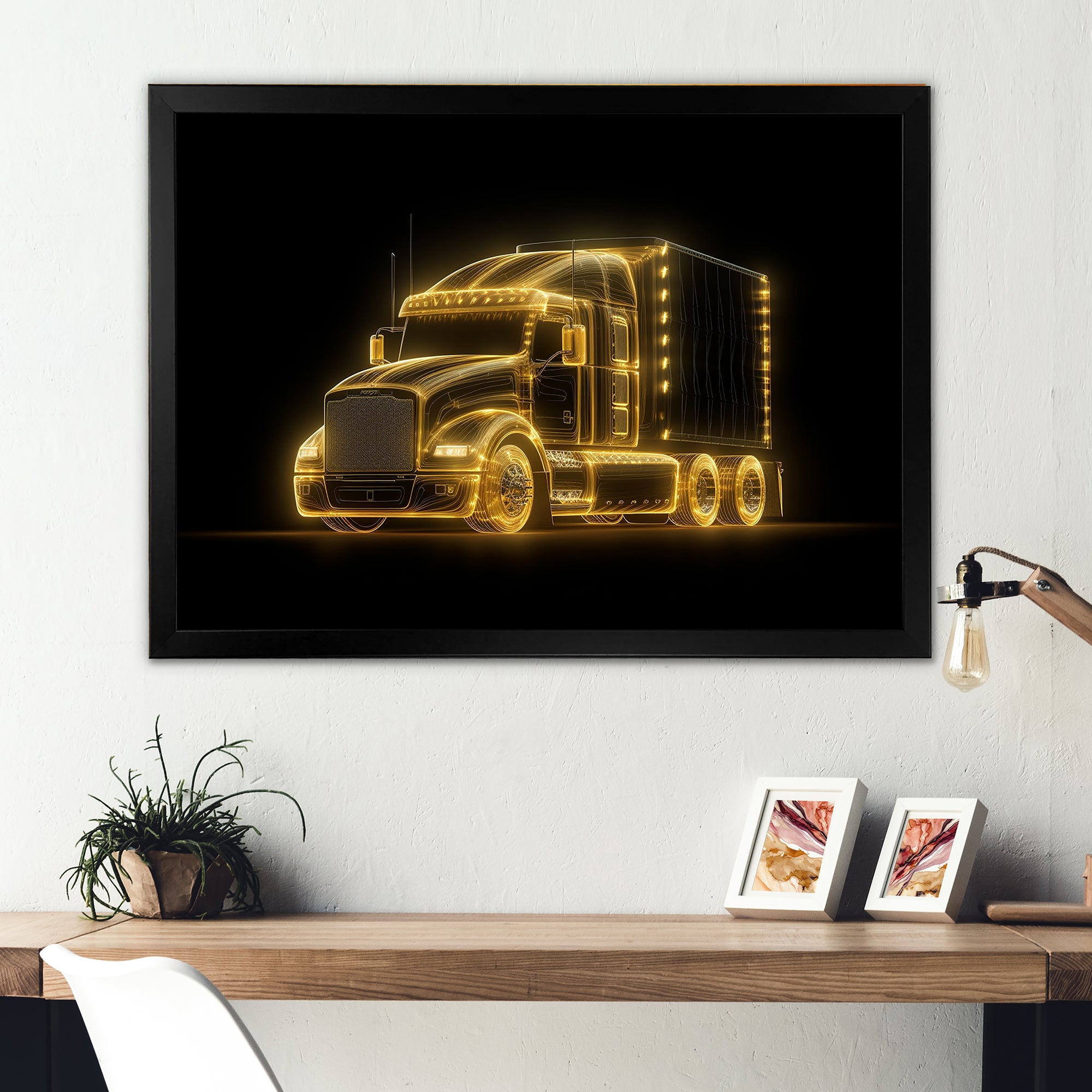 Neon Light Strips Trailer Truck - Car/Van Canvas Wall Art