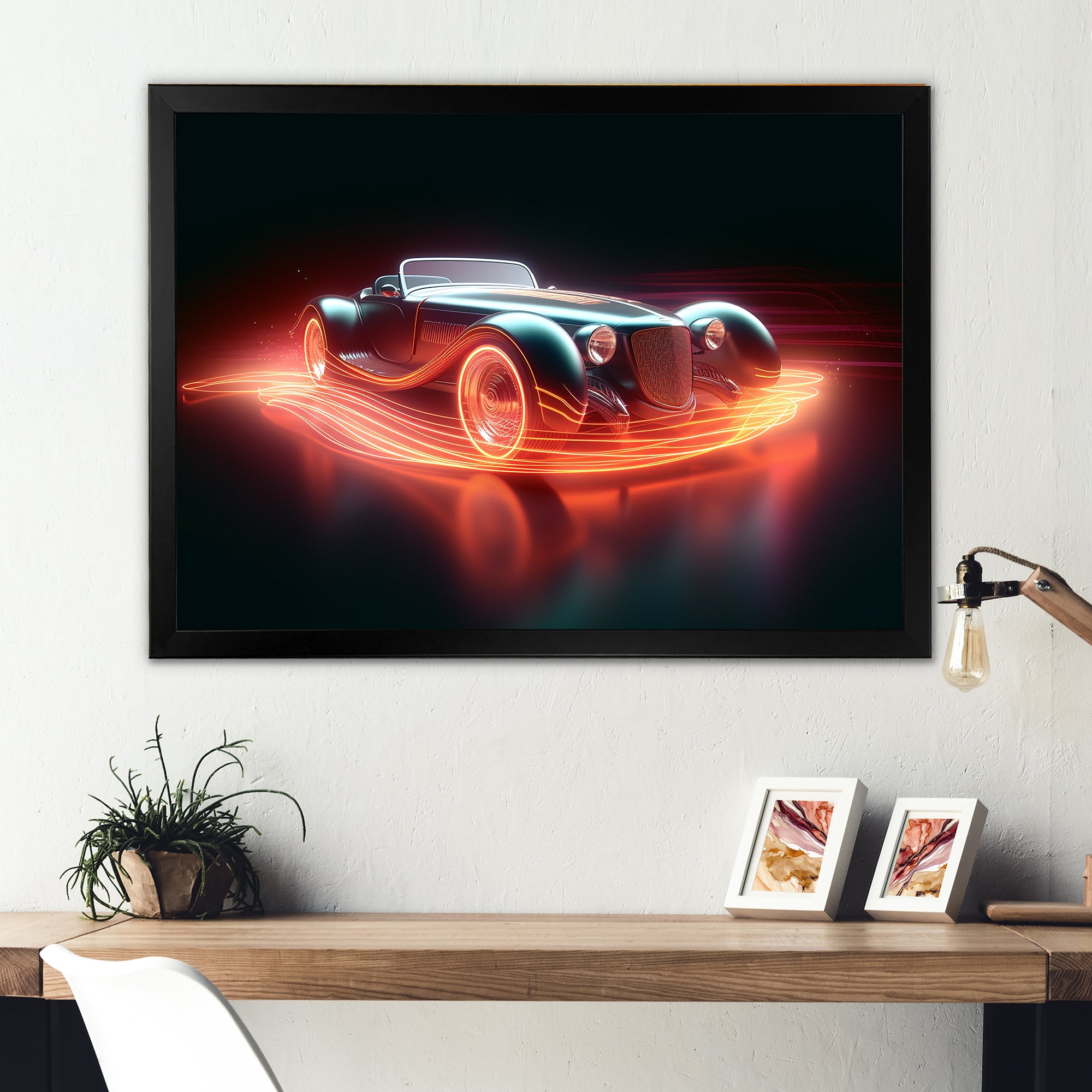 Neon Light Strips Roadster - Classic Cars Canvas Wall Art