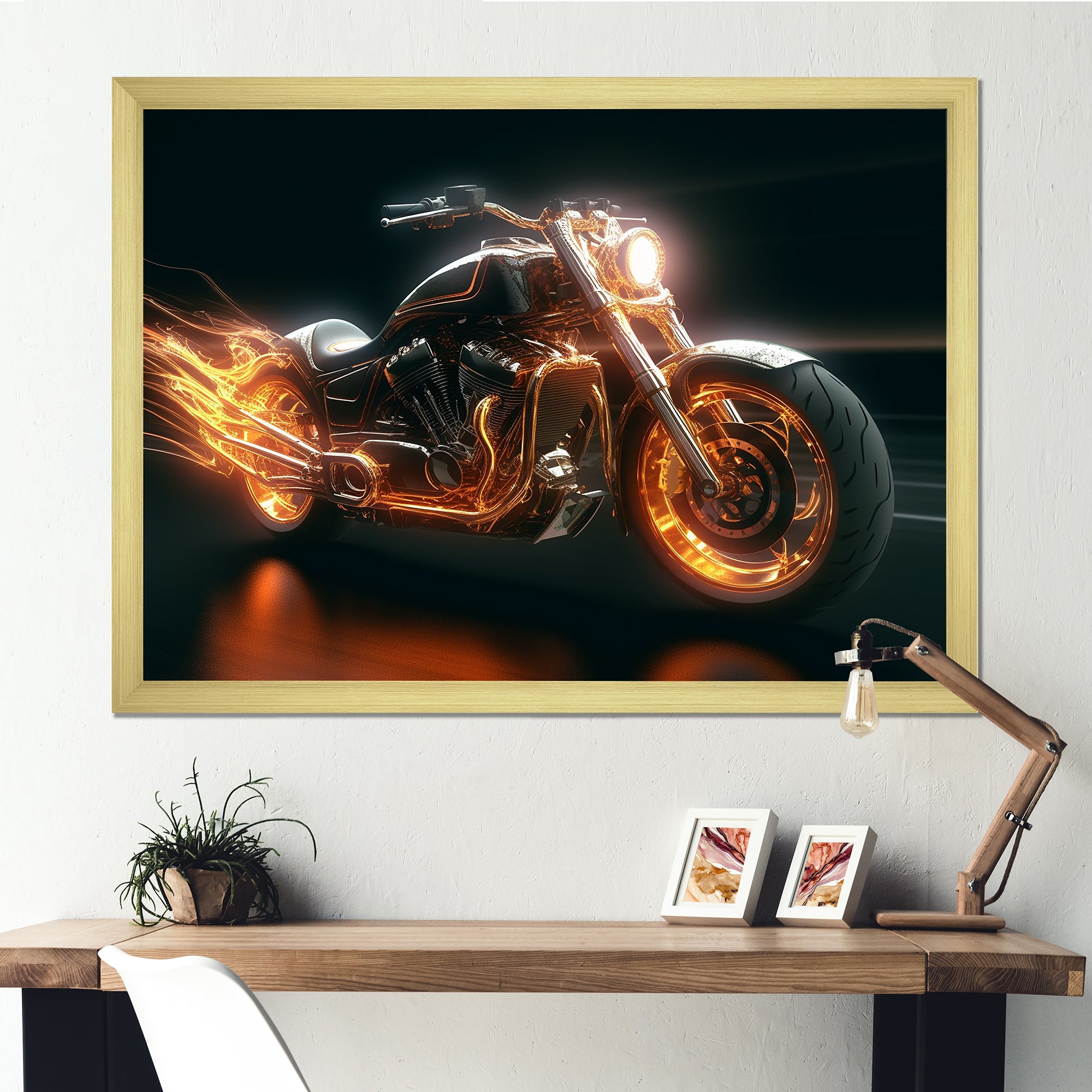 Neon Light Strips Motorcycle - Car/Van Canvas Wall Art