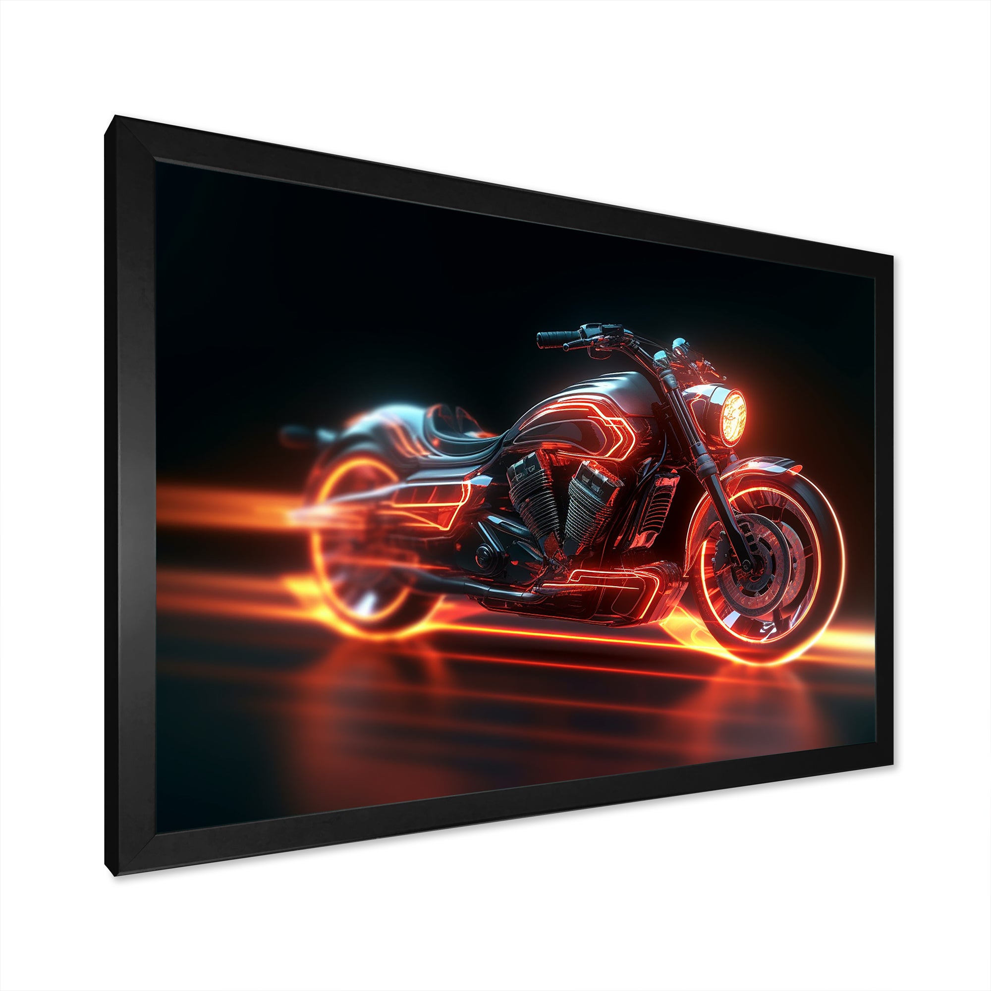 Neon Light Strips Around Silver Motorcycle - Car/Van Canvas Wall Art